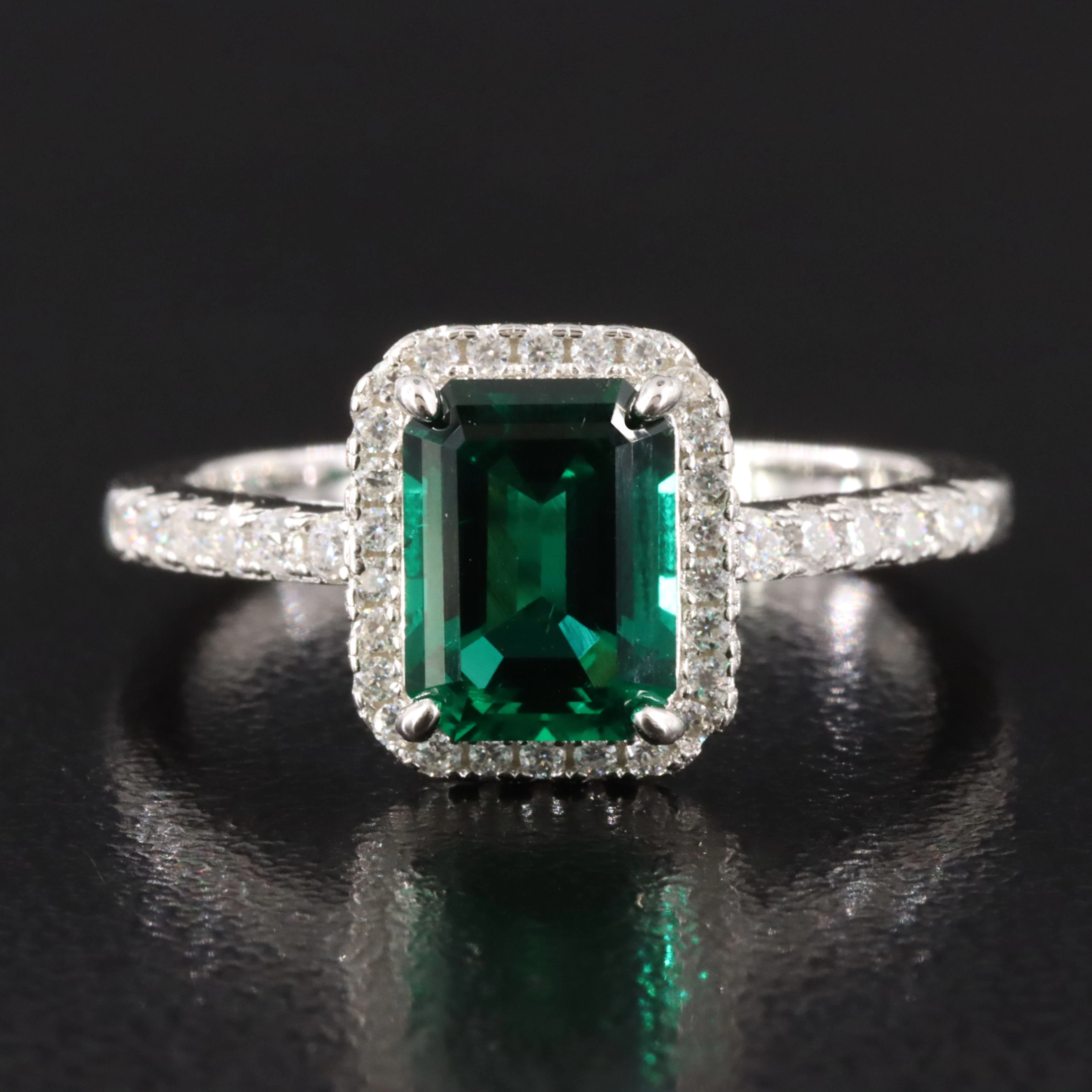 Sterling Emerald and Moissanite Ring