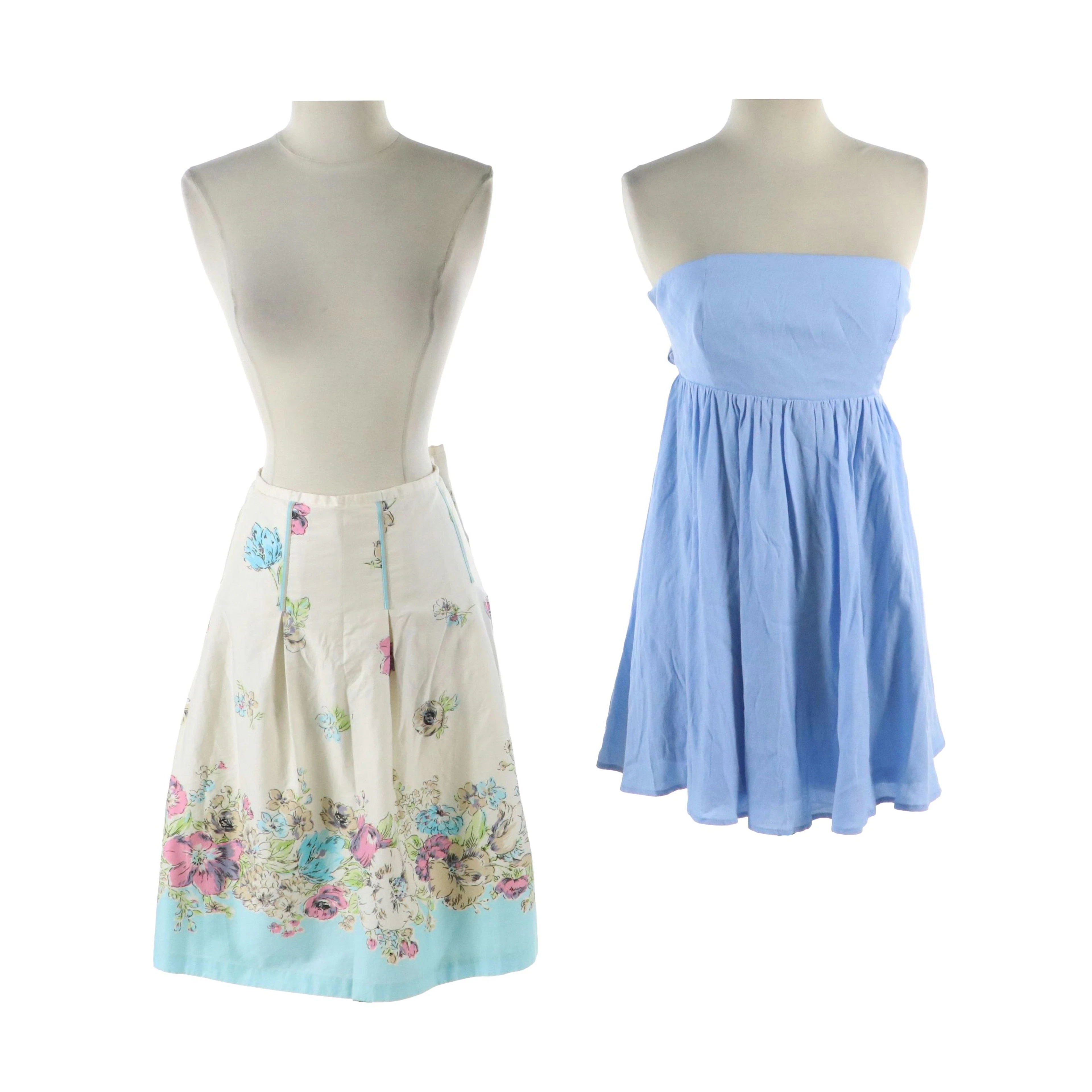 Oscar de la Renta Floral Flared Skirt and Cotton Candy LA Strapless Mini Dress
