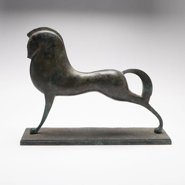 Attributed to Currey & Company "Assyrian Horse" Bronze Sculpture