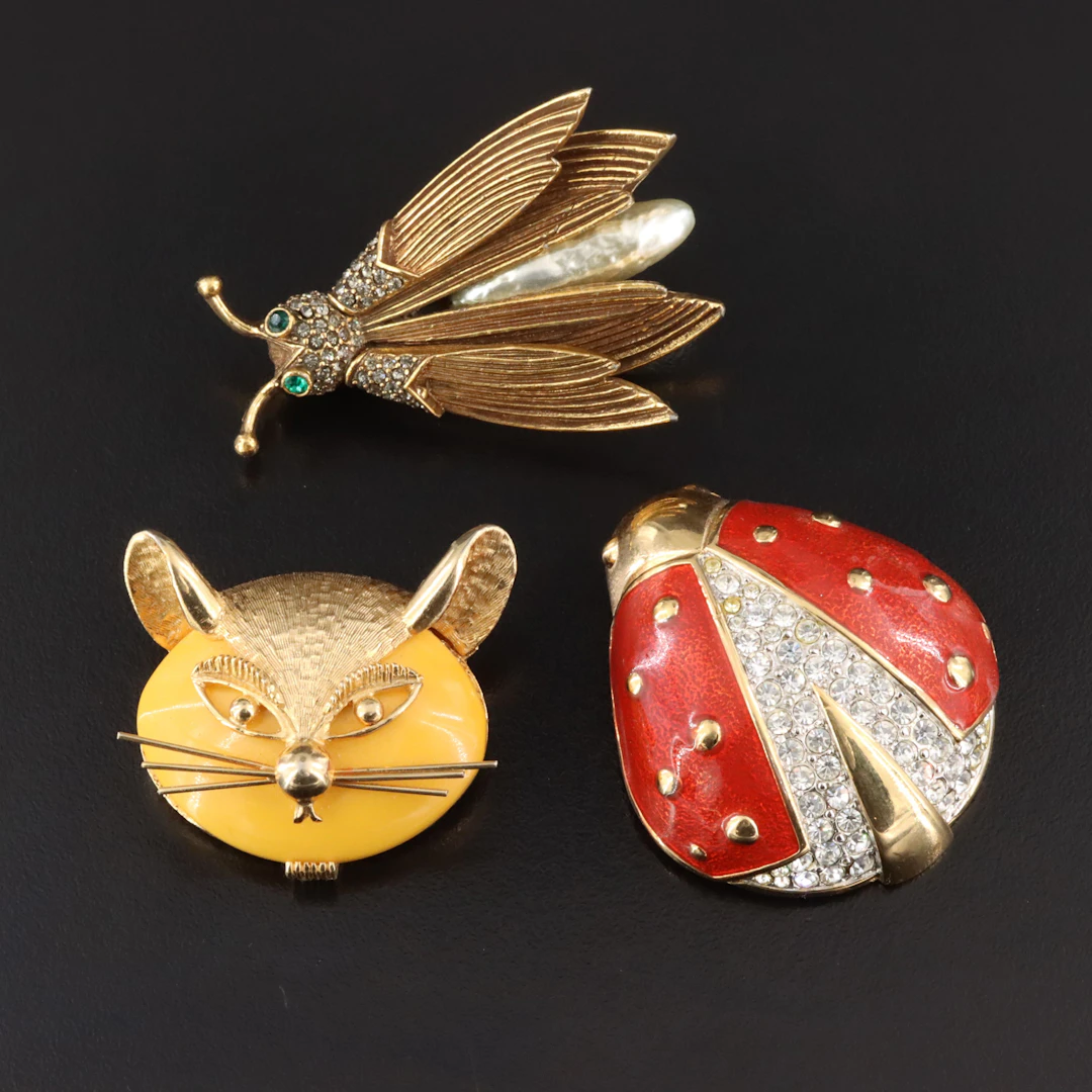 Givenchy Ladybug, DeNicola Cat & Pauline Rader Insect Trembler Brooches