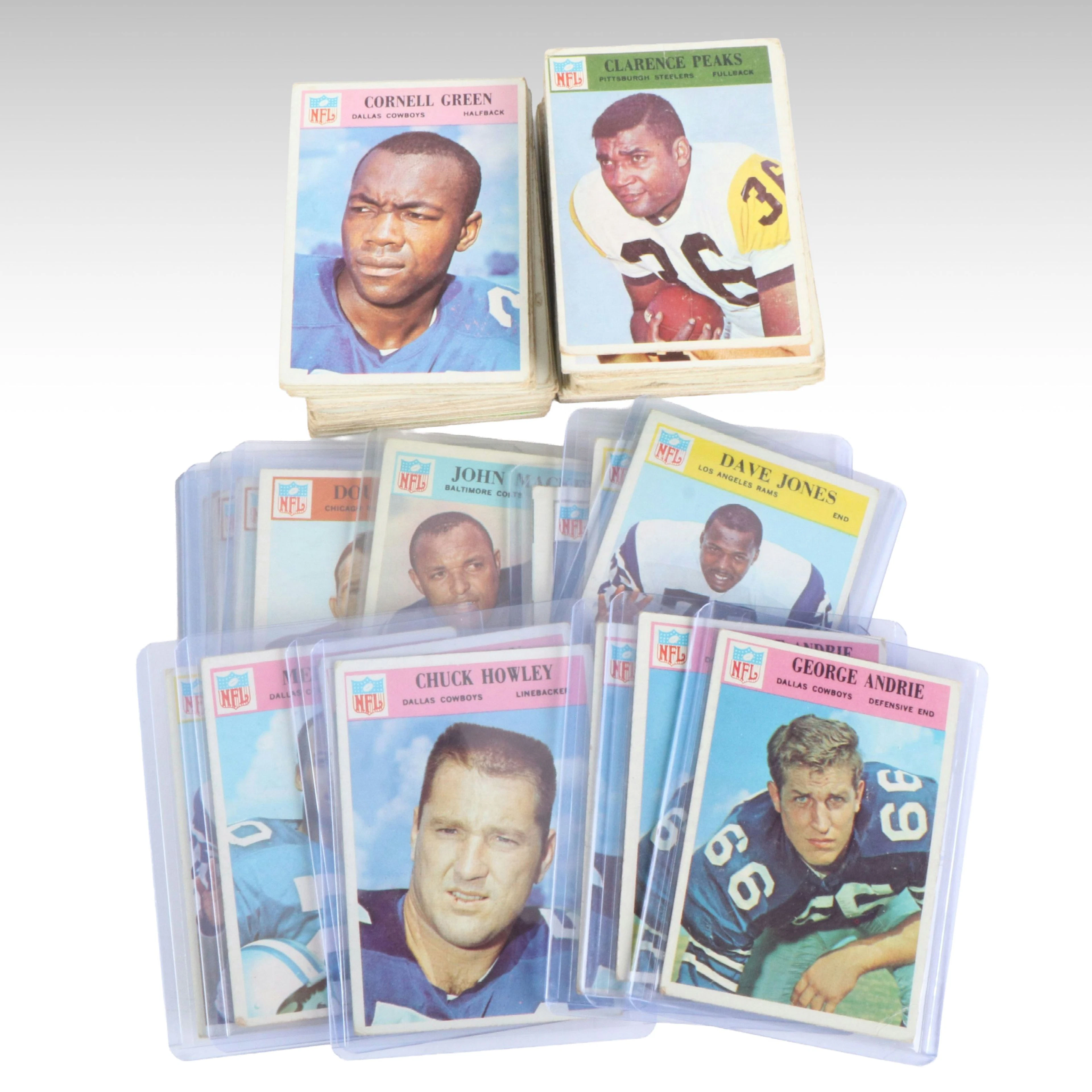 1966 Philadelphia Football Cards with Bob Lilly, Mel Renfro, and John Mackey