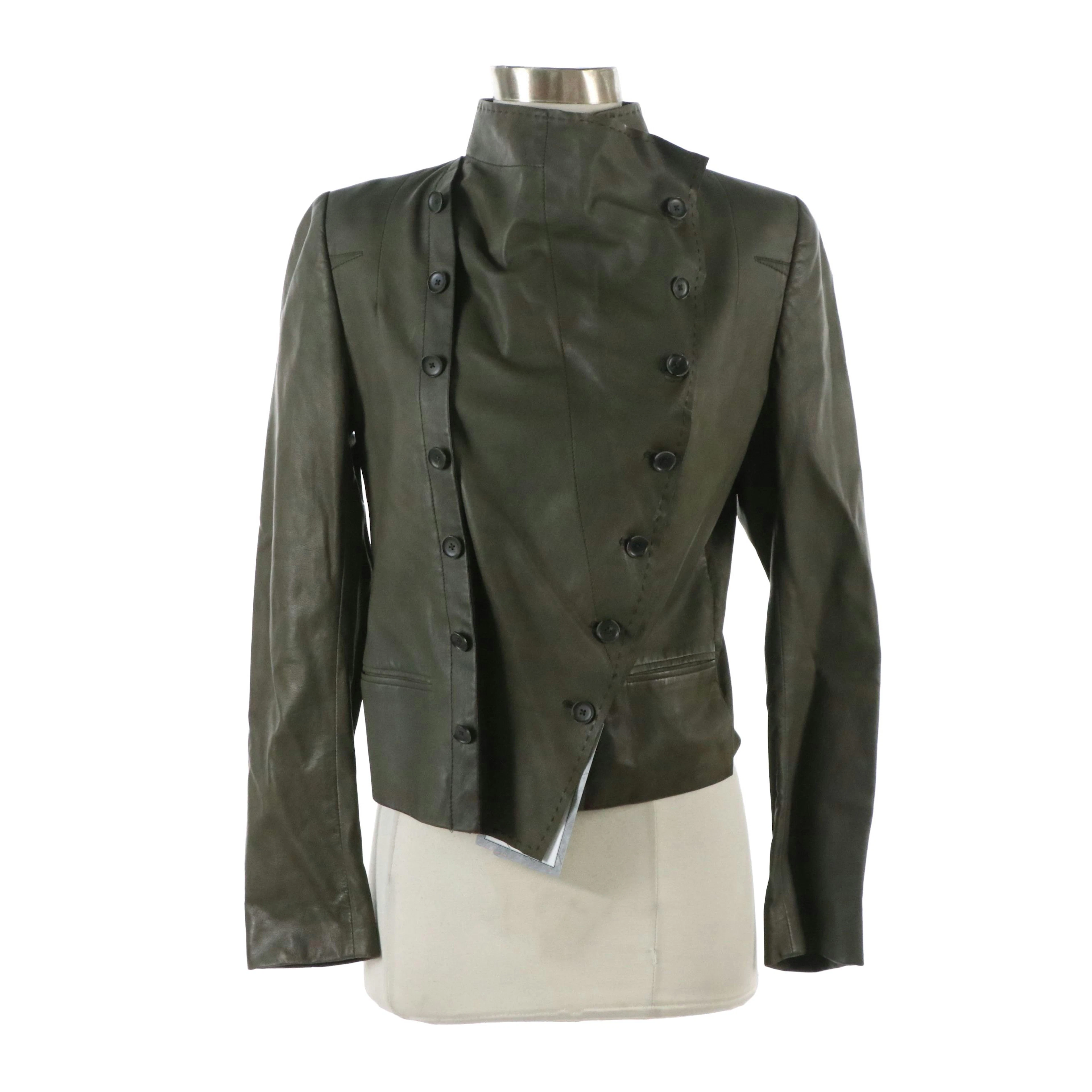 Ann Demeulemeester Olive Green Lambskin Leather Jacket