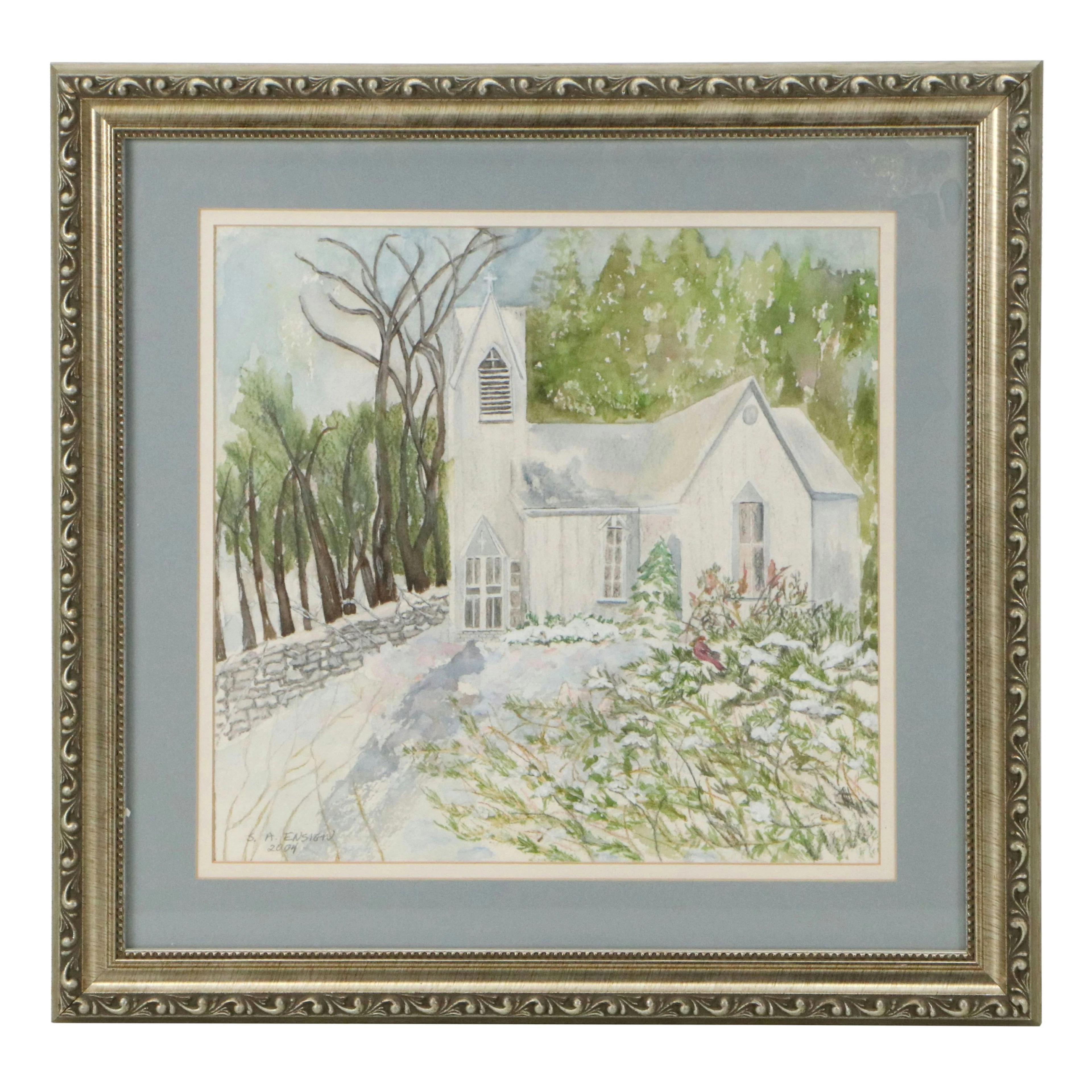 Sue Ann Ensign Watercolor Painting "Winter Charm," 2004