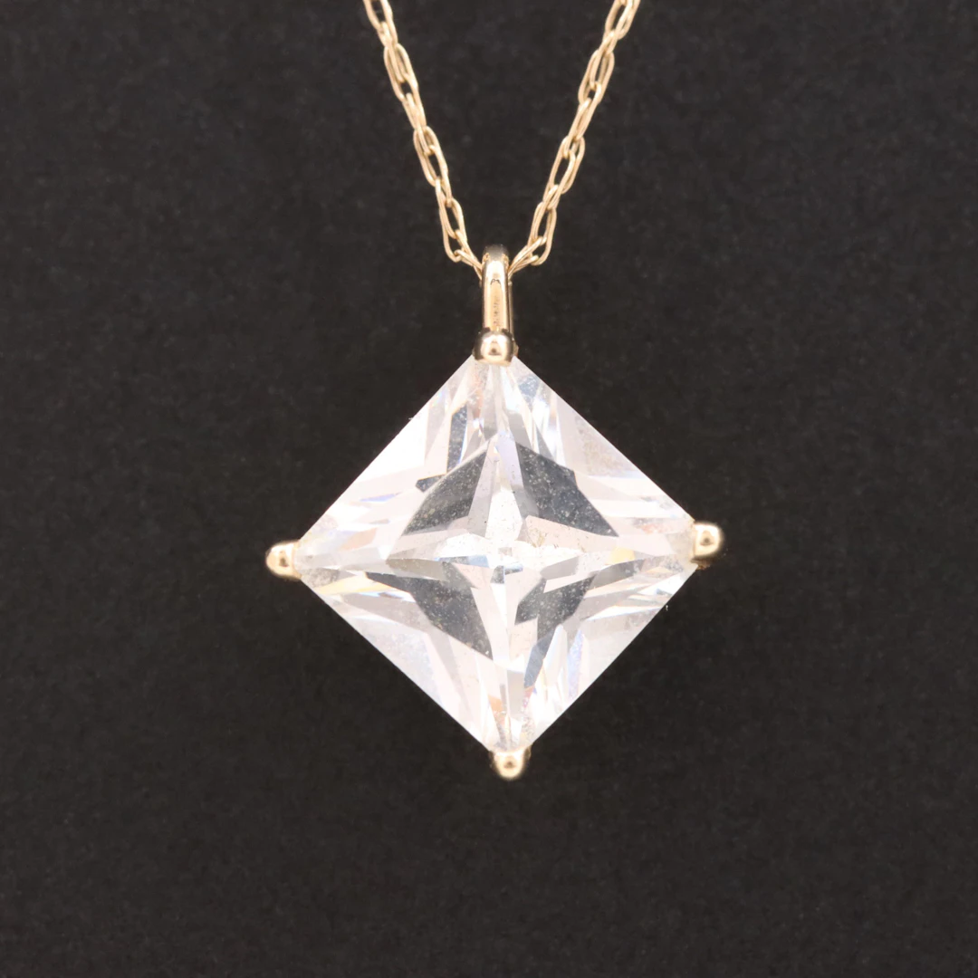 10K CZ Solitaire Necklace