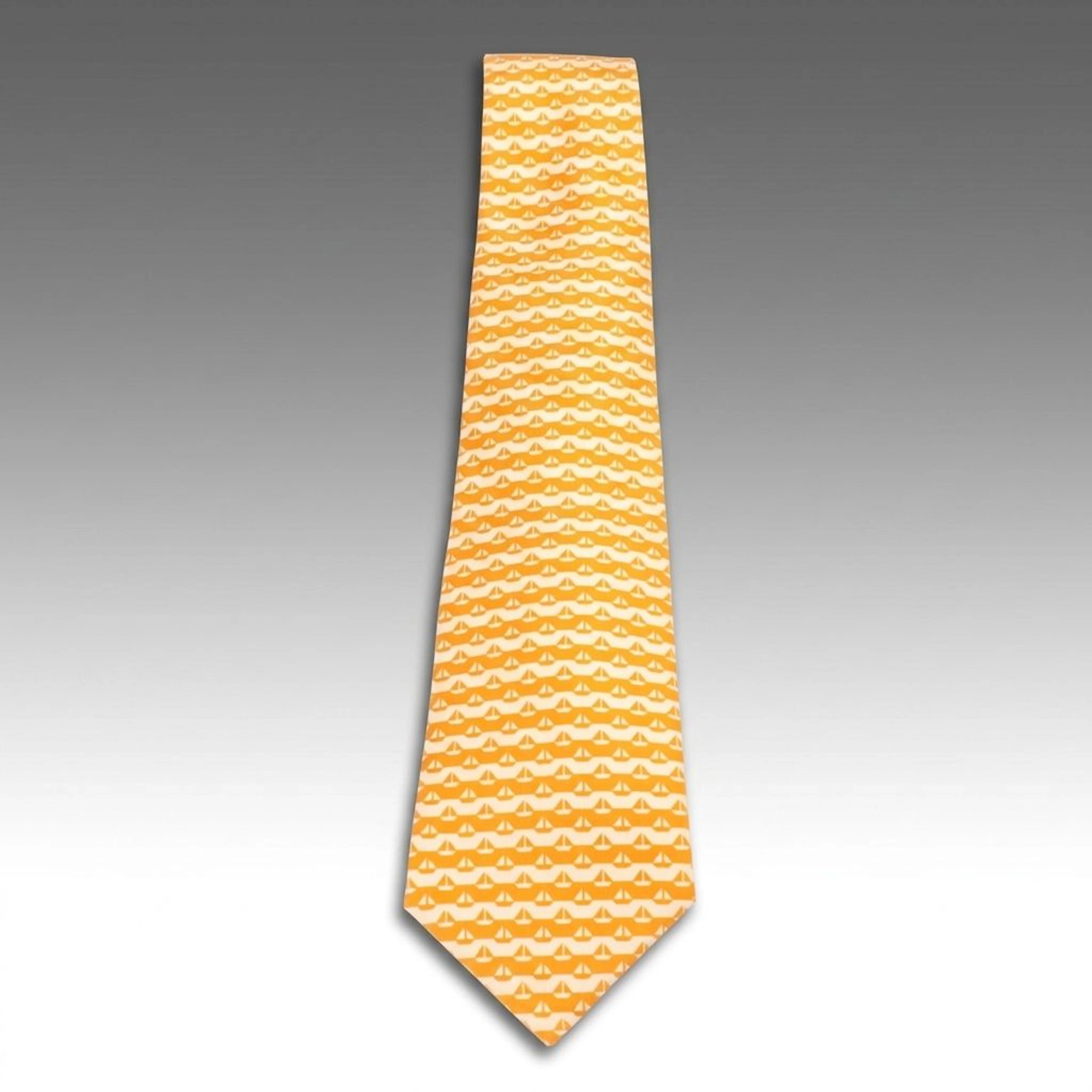 Hermès Sailboat Pattern Necktie in Silk Twill with Box