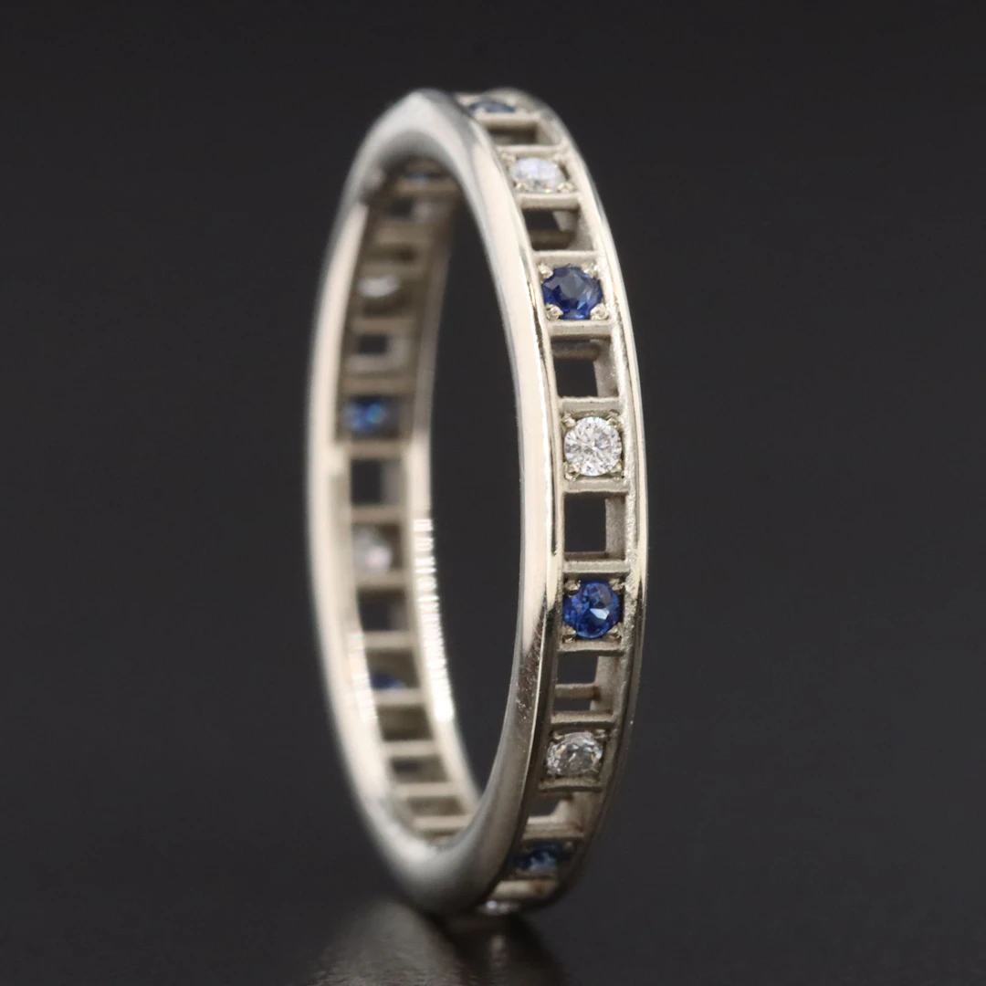 19K Diamond and Sapphire Eternity Band