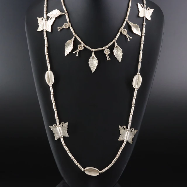 Artisan Fine Silver Butterfly & Floral Bead Necklaces