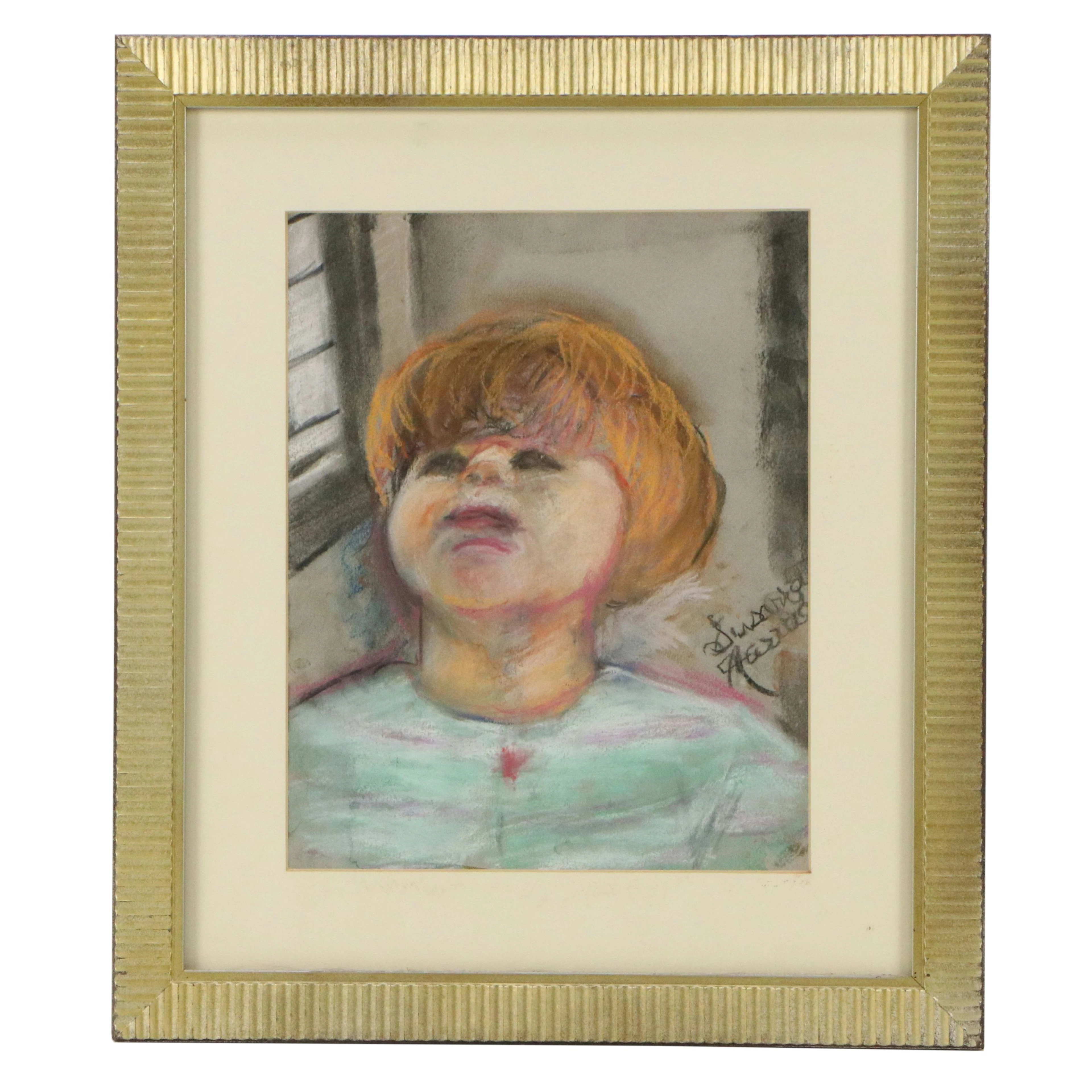 Edith Susarret Marrero Pastel Portrait of Toddler, Late 20th Century
