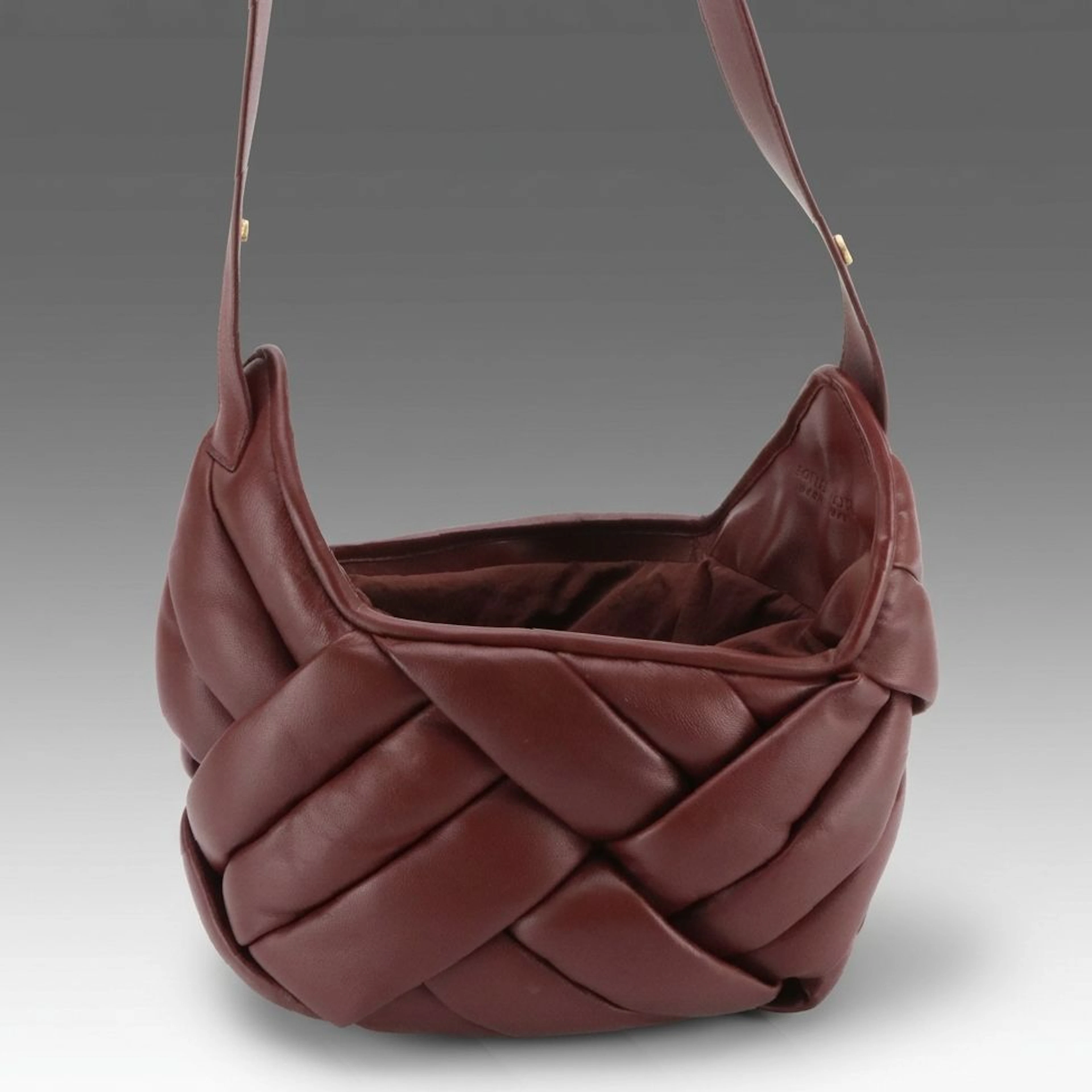 Bottega Veneta Burgundy Intreccio Lambskin Leather Helmet Drawstring Bag