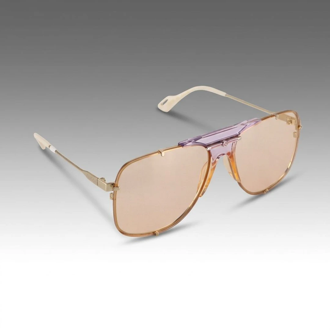 Gucci GG0739S Gold/Purple Oversized Framed Aviator Sunglasses with Case