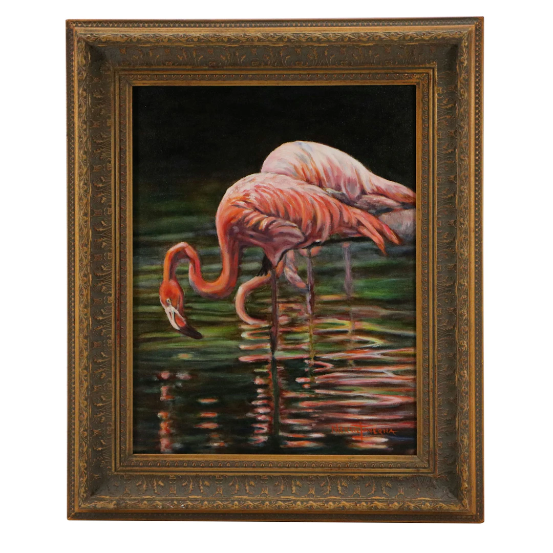 Merrie Taverna Oil Painting "Flamingos"