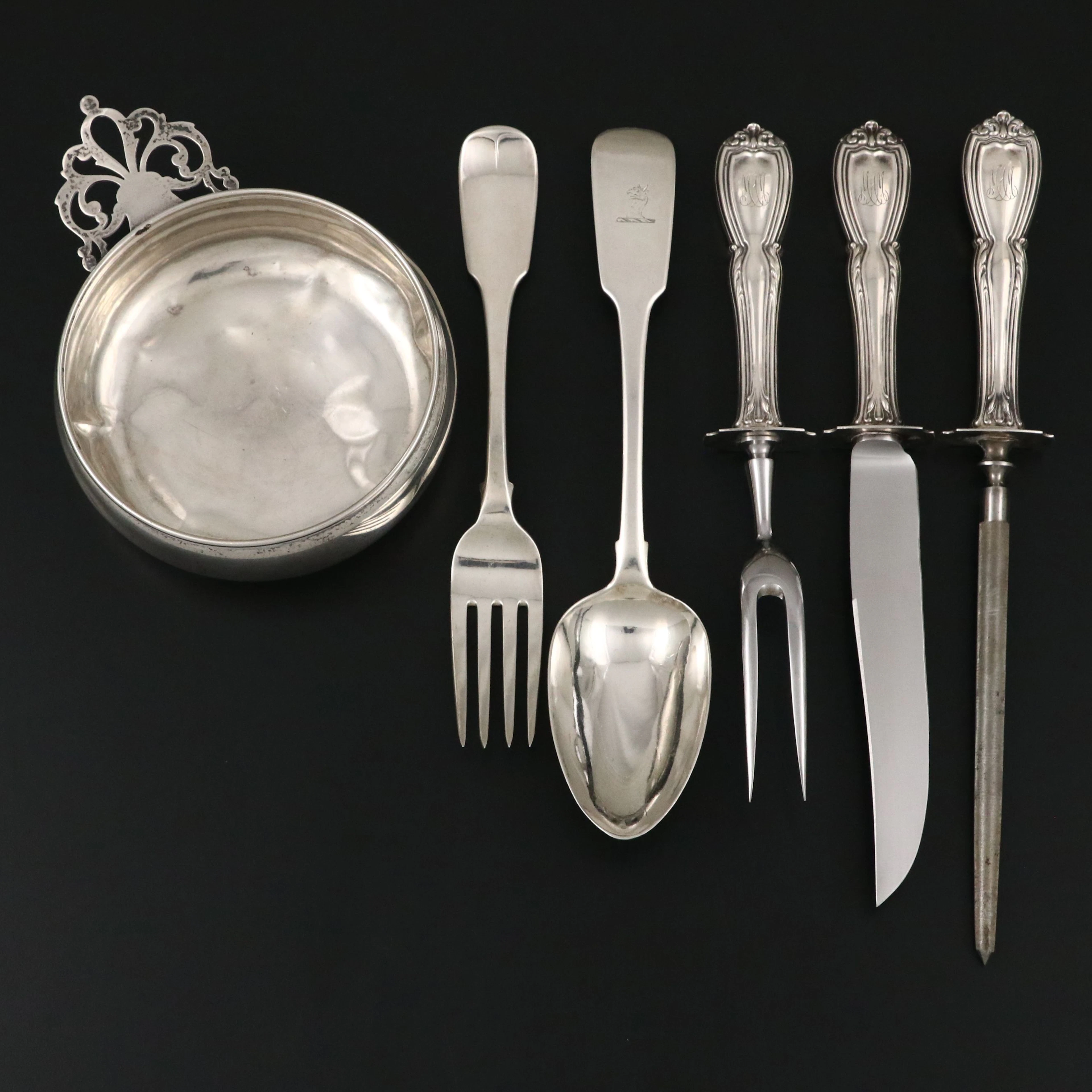 Lunt Sterling Silver Porringer with Gorham "Wellington" Carving Set and More