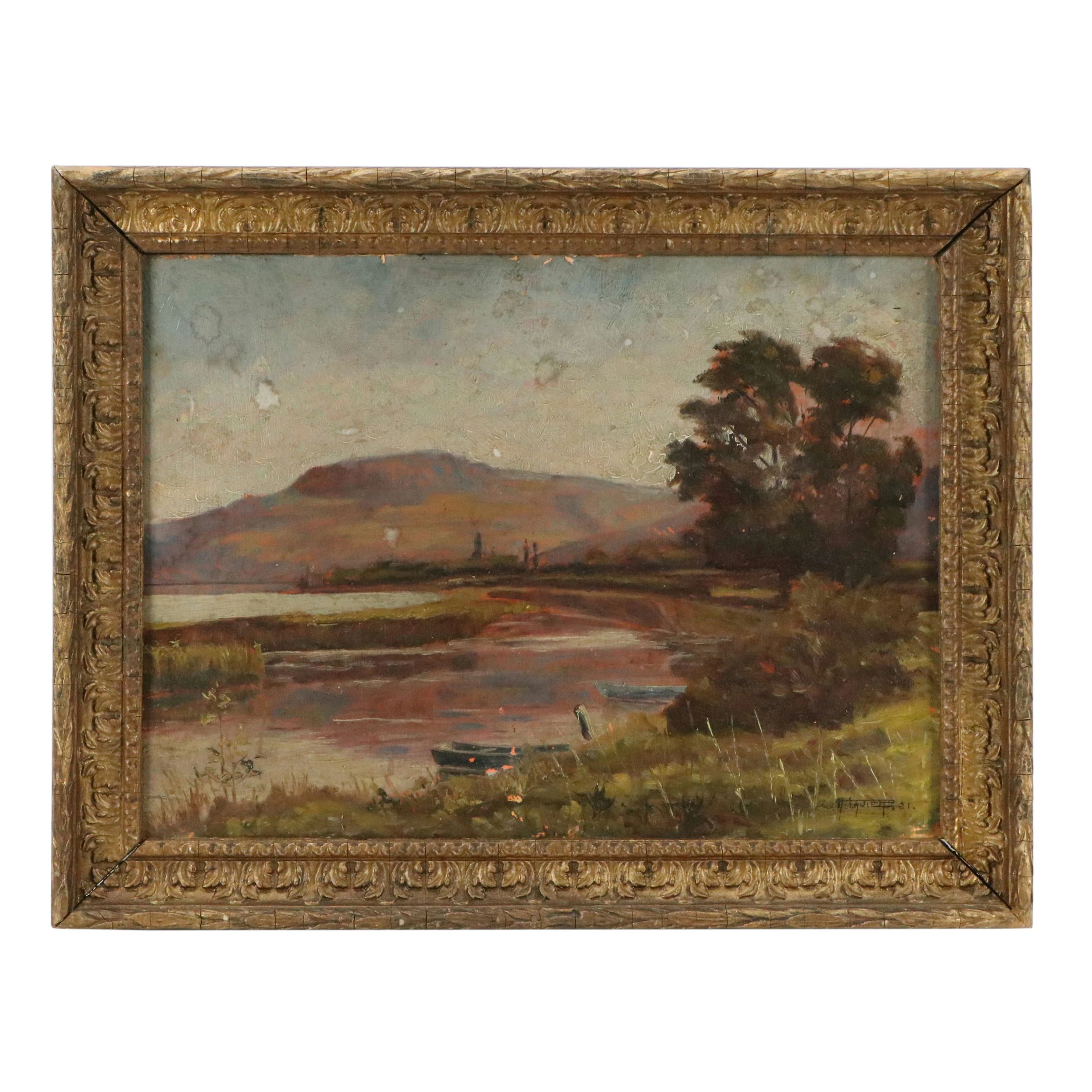 French School Landscape Oil Painting "Couzon," 1921