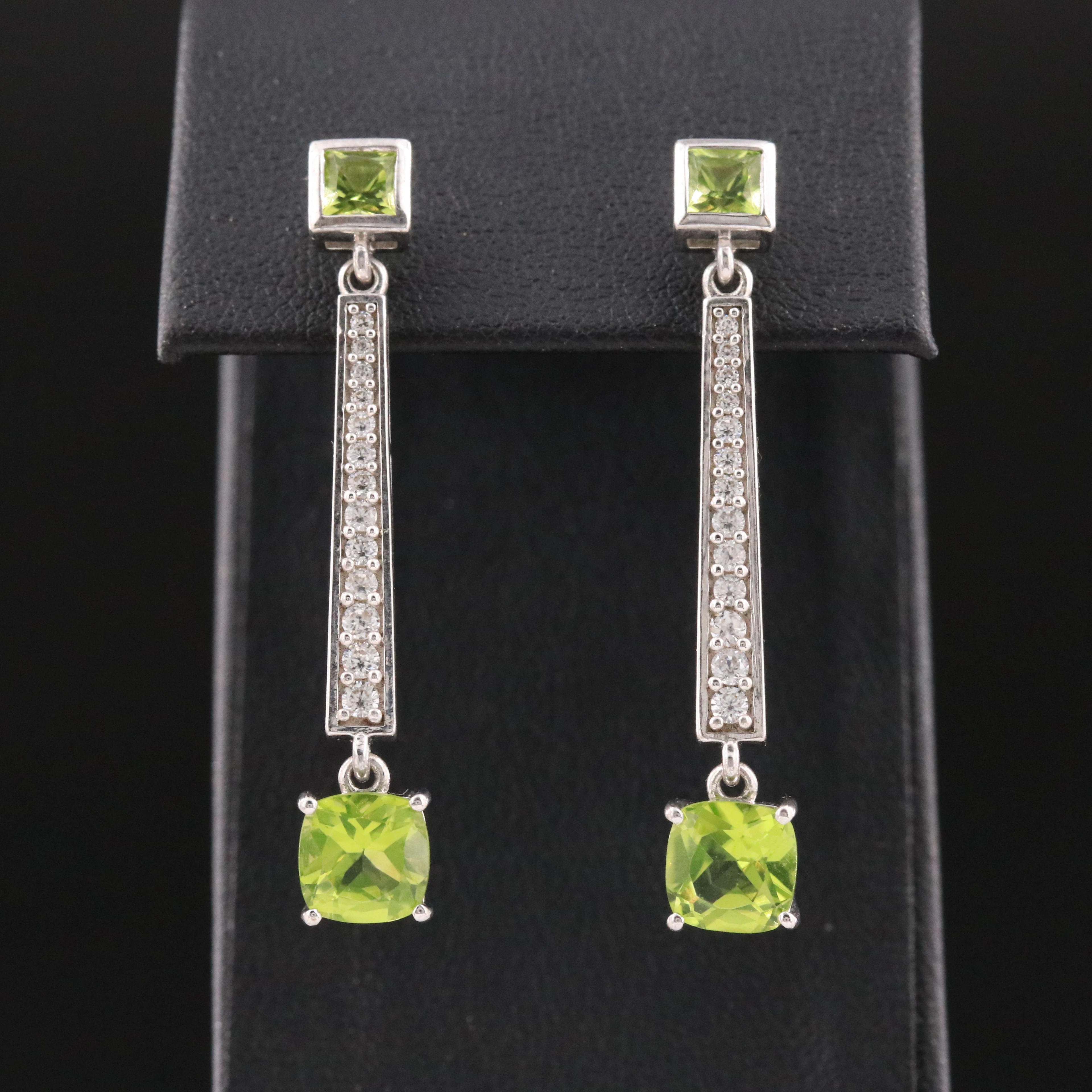 Sterling Peridot and White Zircon Earrings
