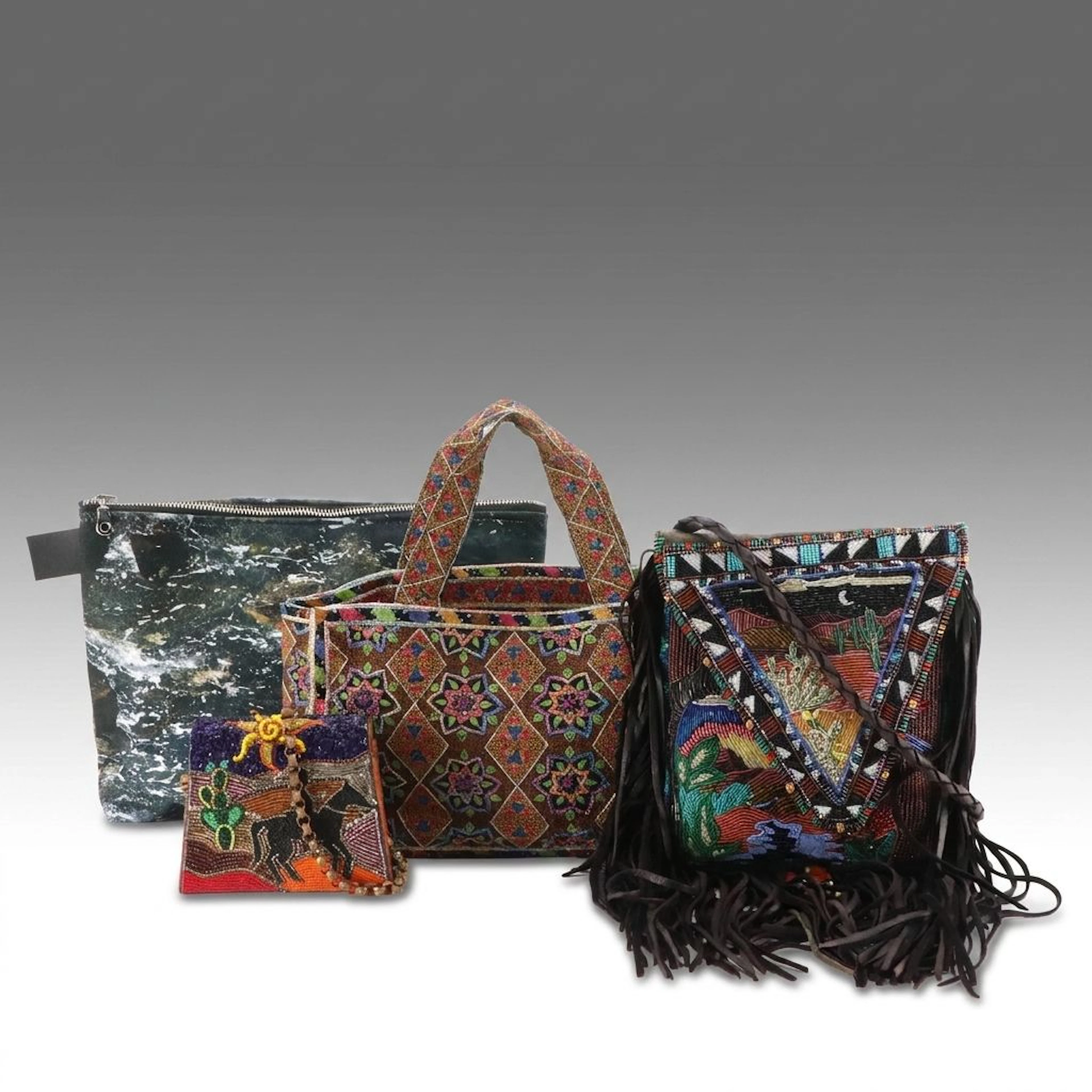 Pierre Urbach Embroidered Bag, Bradley Chicago Bead/Leather Micro Purse, More
