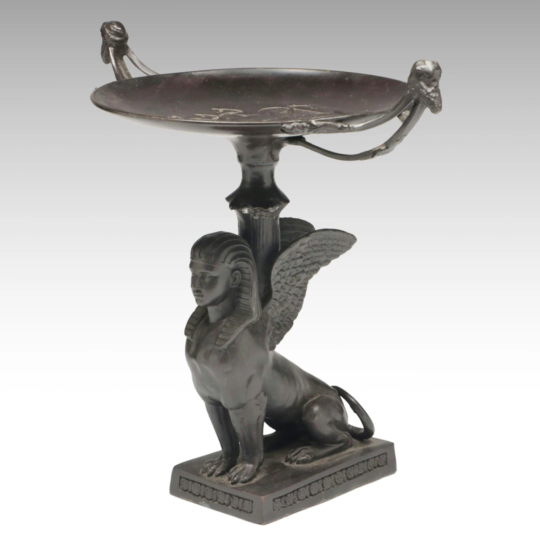 Maitland Smith Egyptian Revival Style Bronzed Sphinx Tazza
