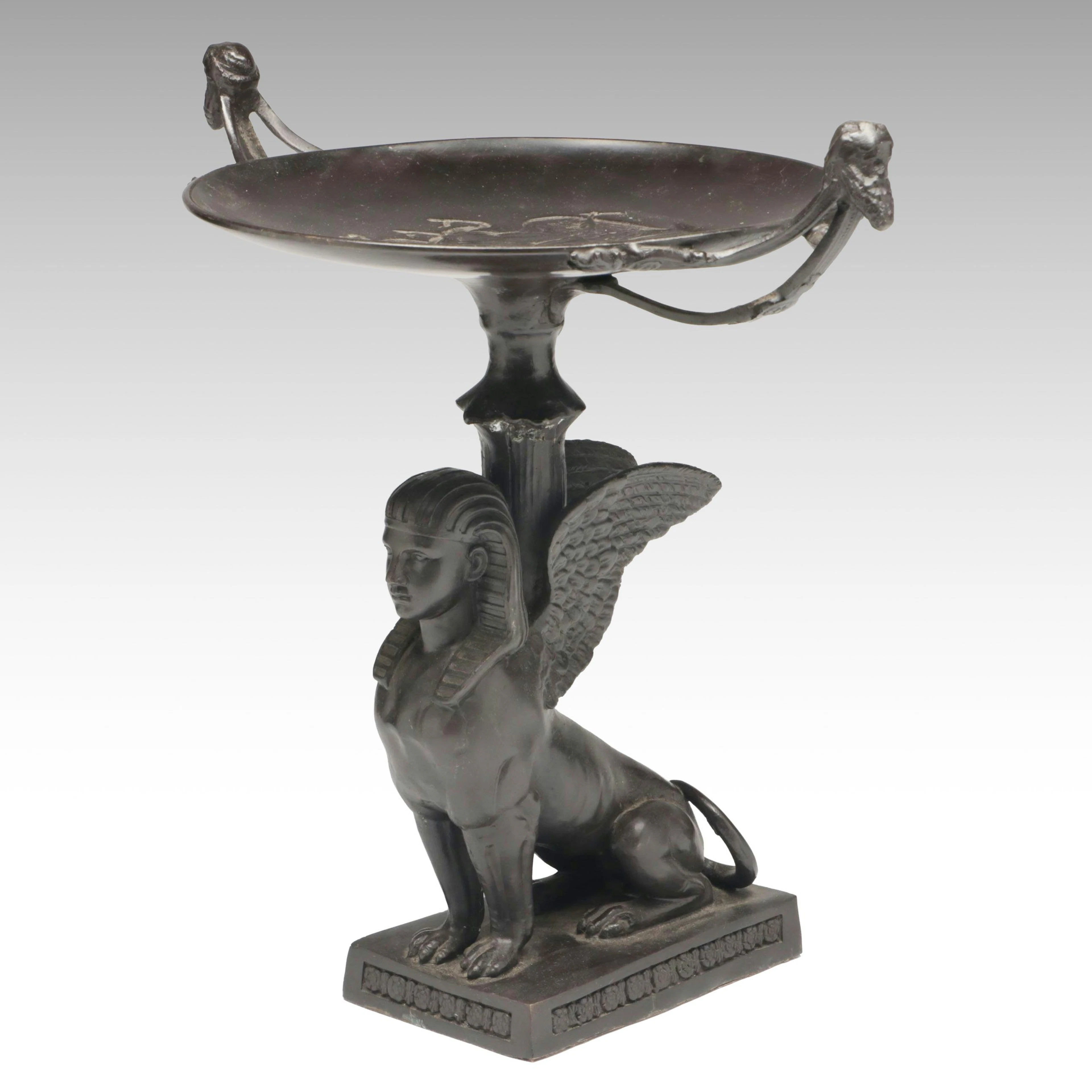 Maitland Smith Egyptian Revival Style Bronzed Sphinx Tazza