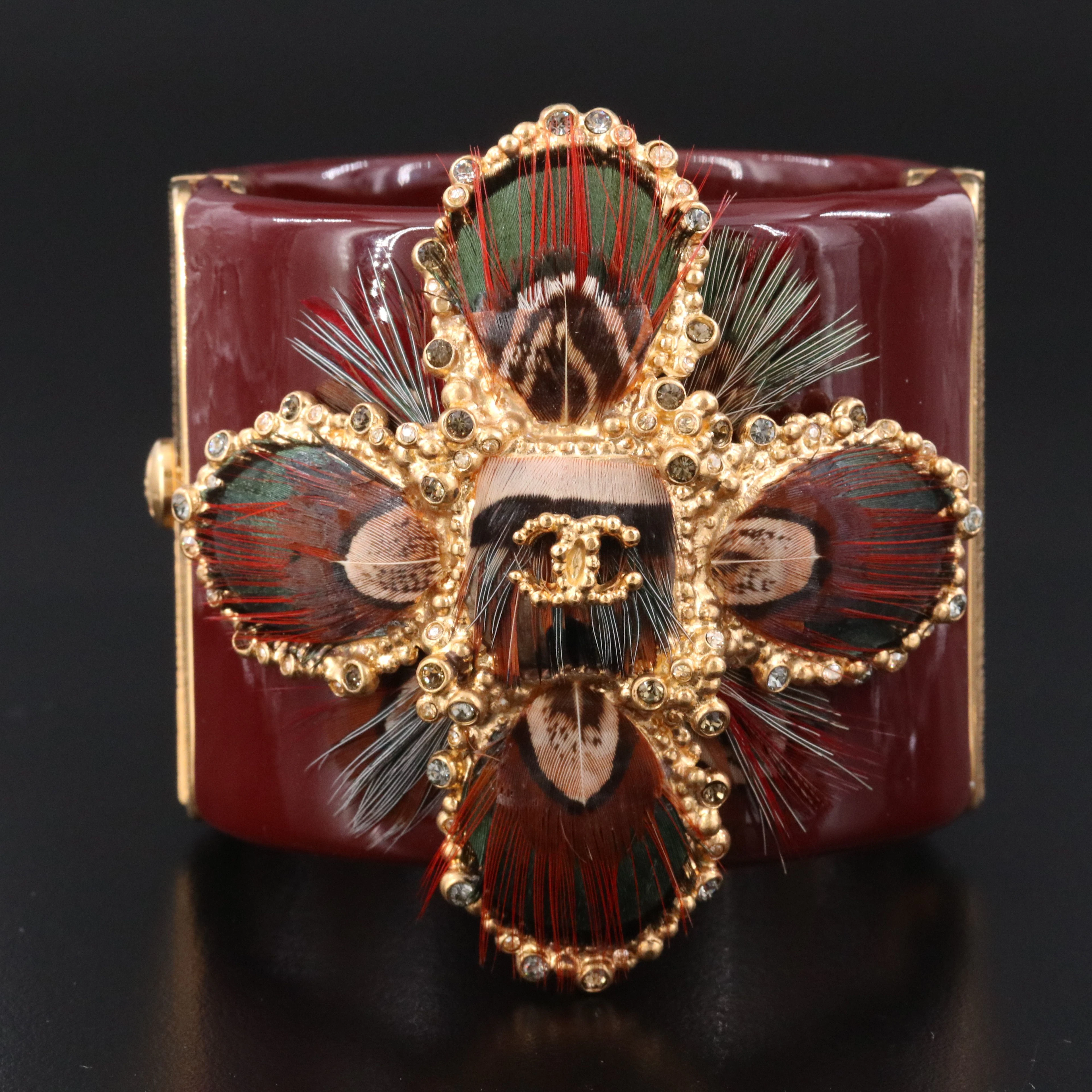 Chanel CC Wide Resin and Feather Cuff Bracelet 2013