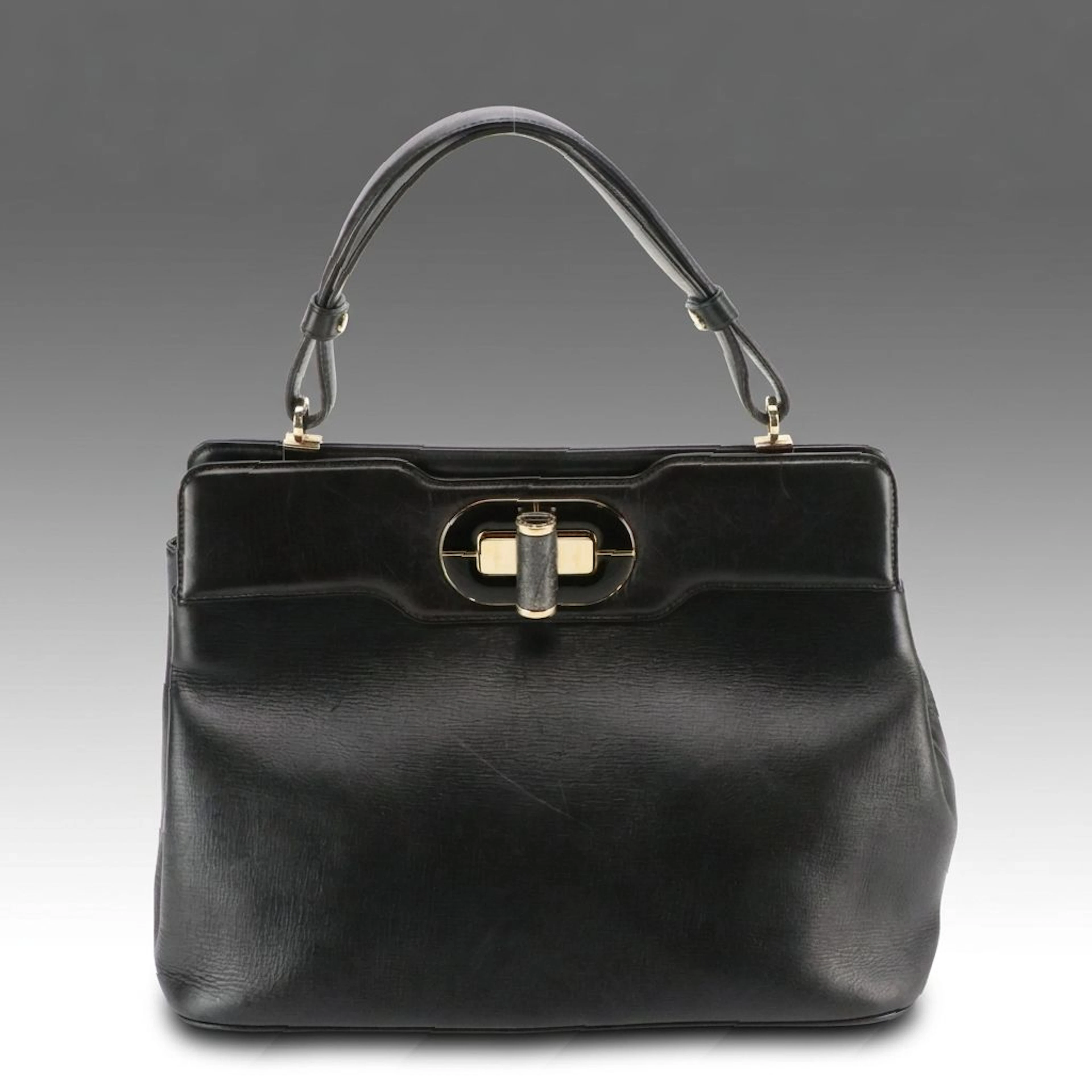 BVLGARI Turnlock Two-Way Bag in Black Leather