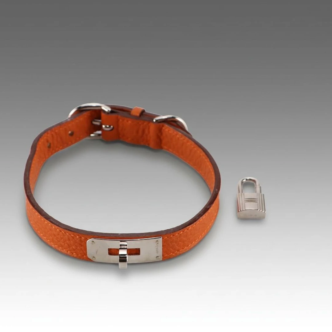 Hermès Pet Collar in Feu Orange Togo Leather with Box