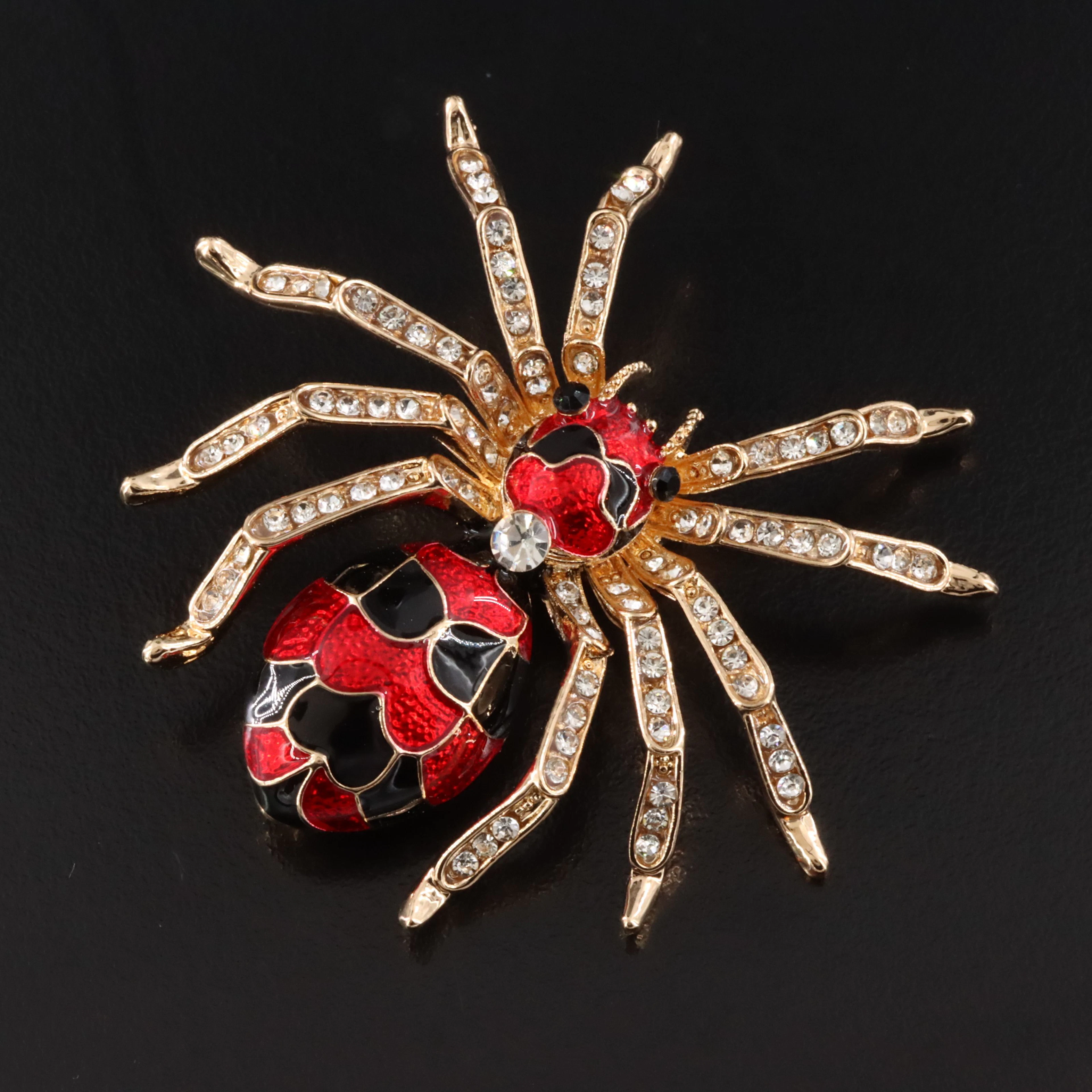 Enamel and Rhinestone Spider Brooch