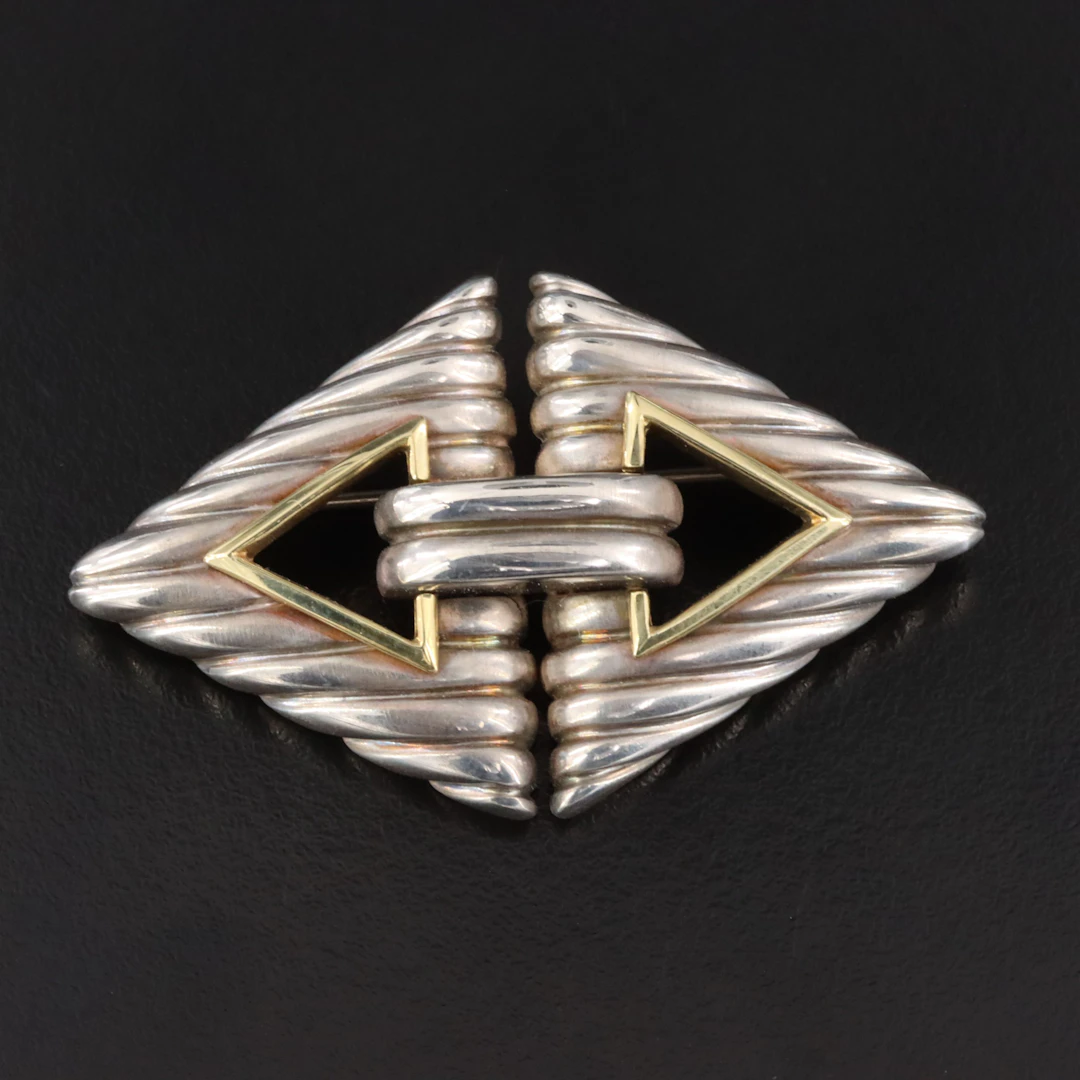 Sterling Triangular Brooch with 18K Accents
