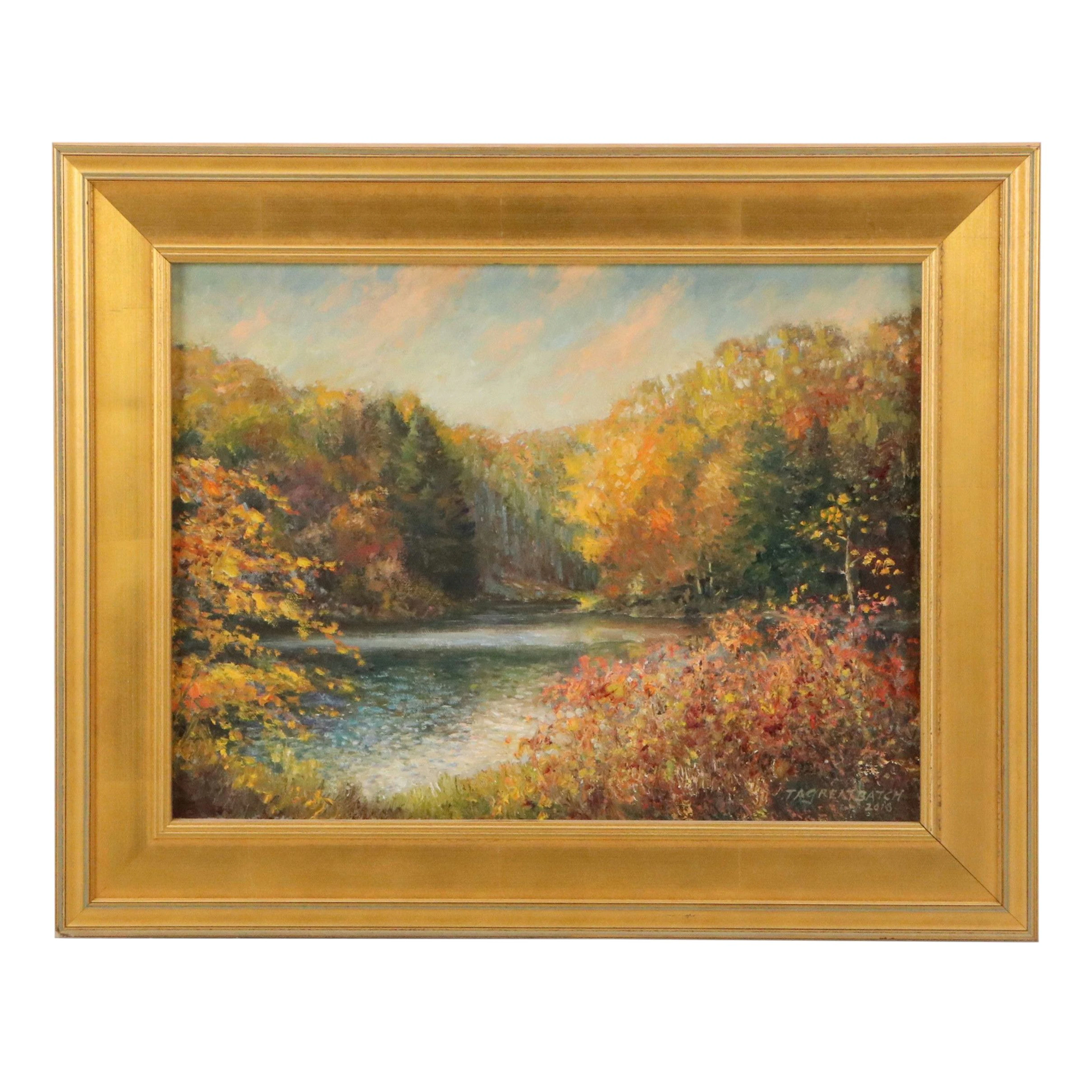 Tim Greatbatch Forest Landscape Oil Painting "Strahl Lake," 2018