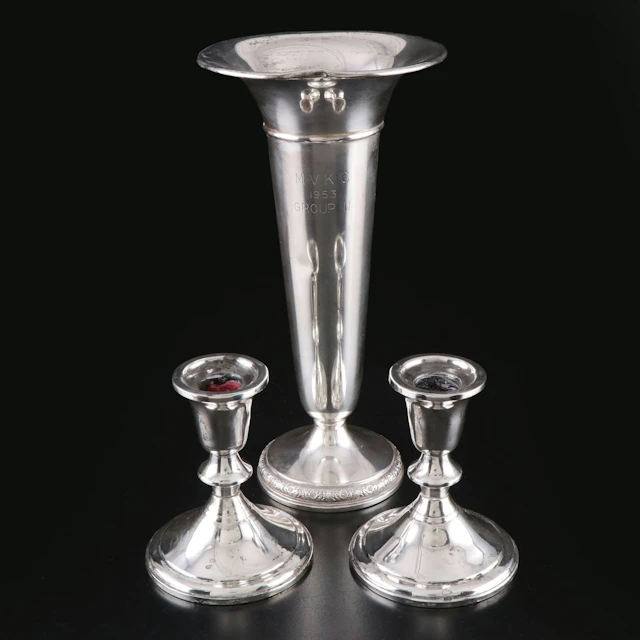 Prelude Sterling Silver Weighted Vase with Sterling Silver Candle Holders