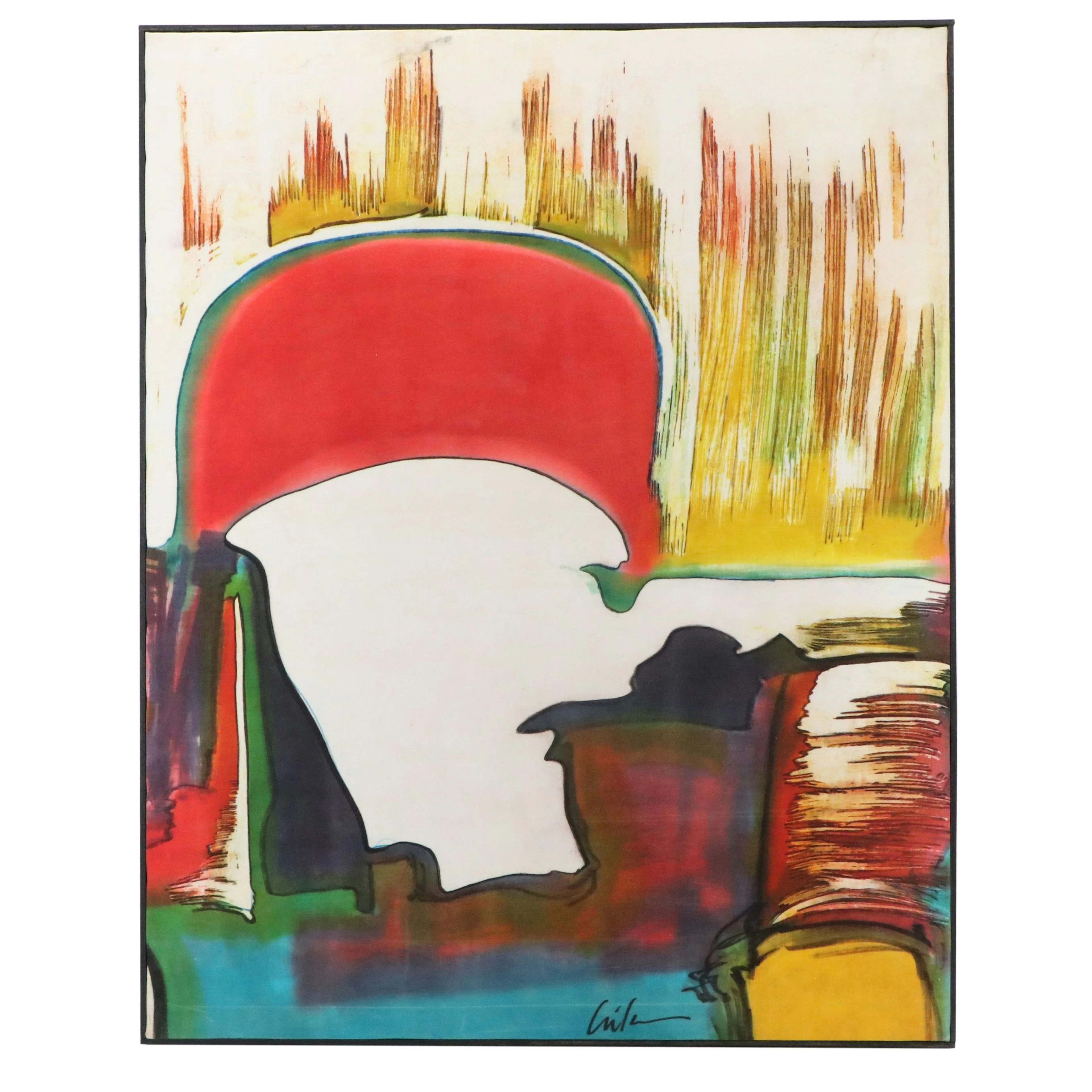 Harry Hilson Abstract Batik Painting, Late 20th Century