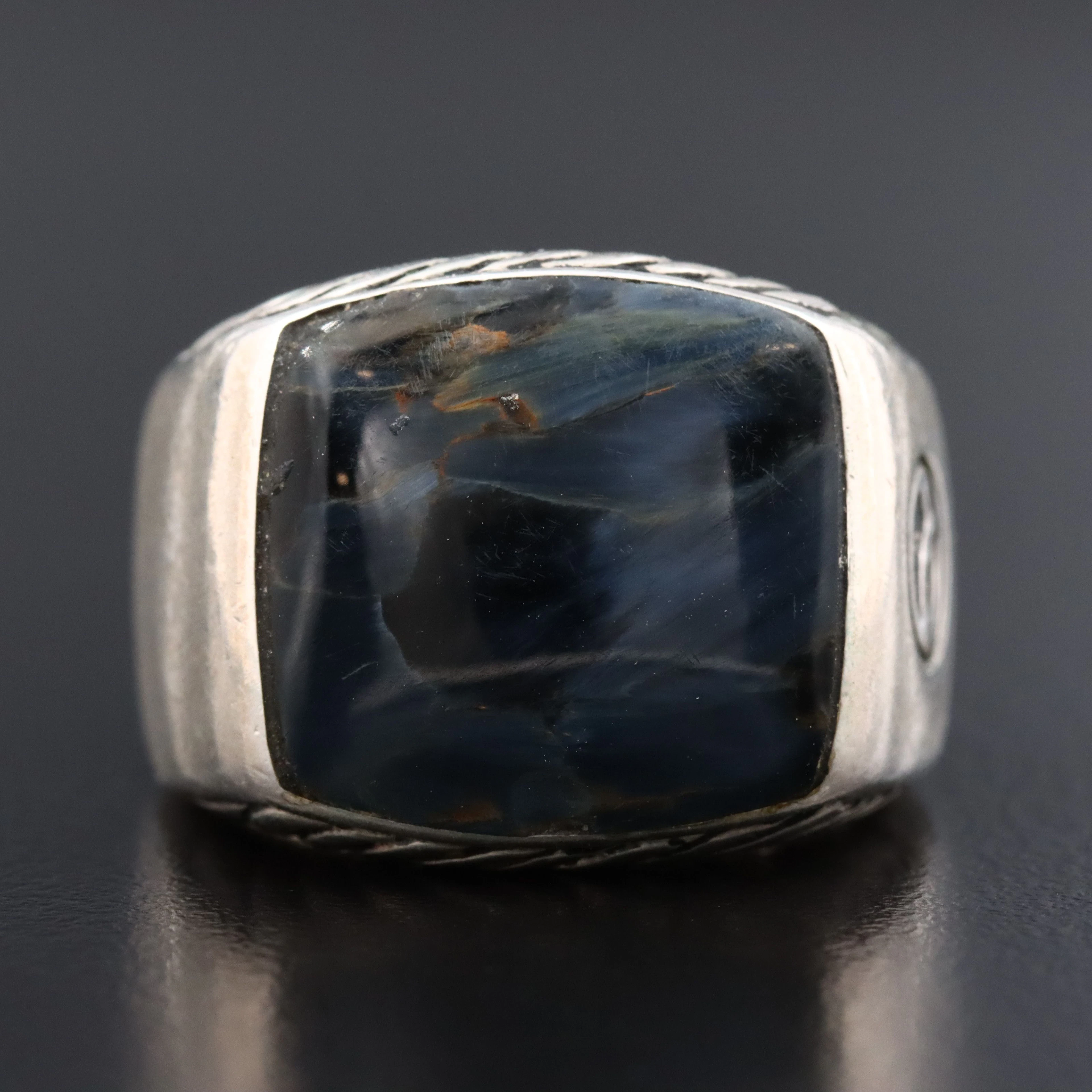 David Yurman Exotic Stone Sterling and Pietersite Signet Ring