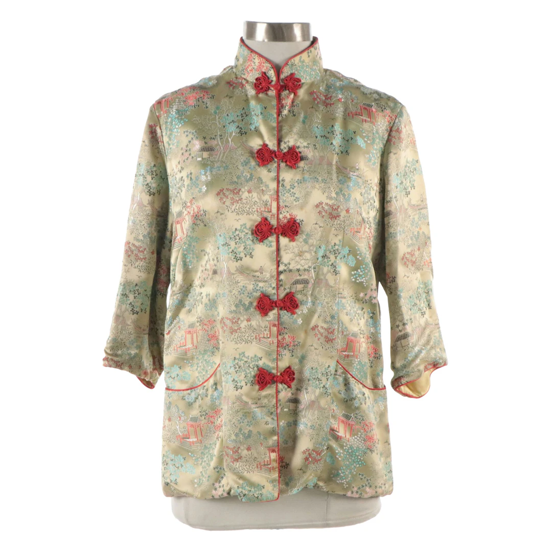 Peony Brand Asian-Inspired Silk Jacquard Evening Jacket, Vintage