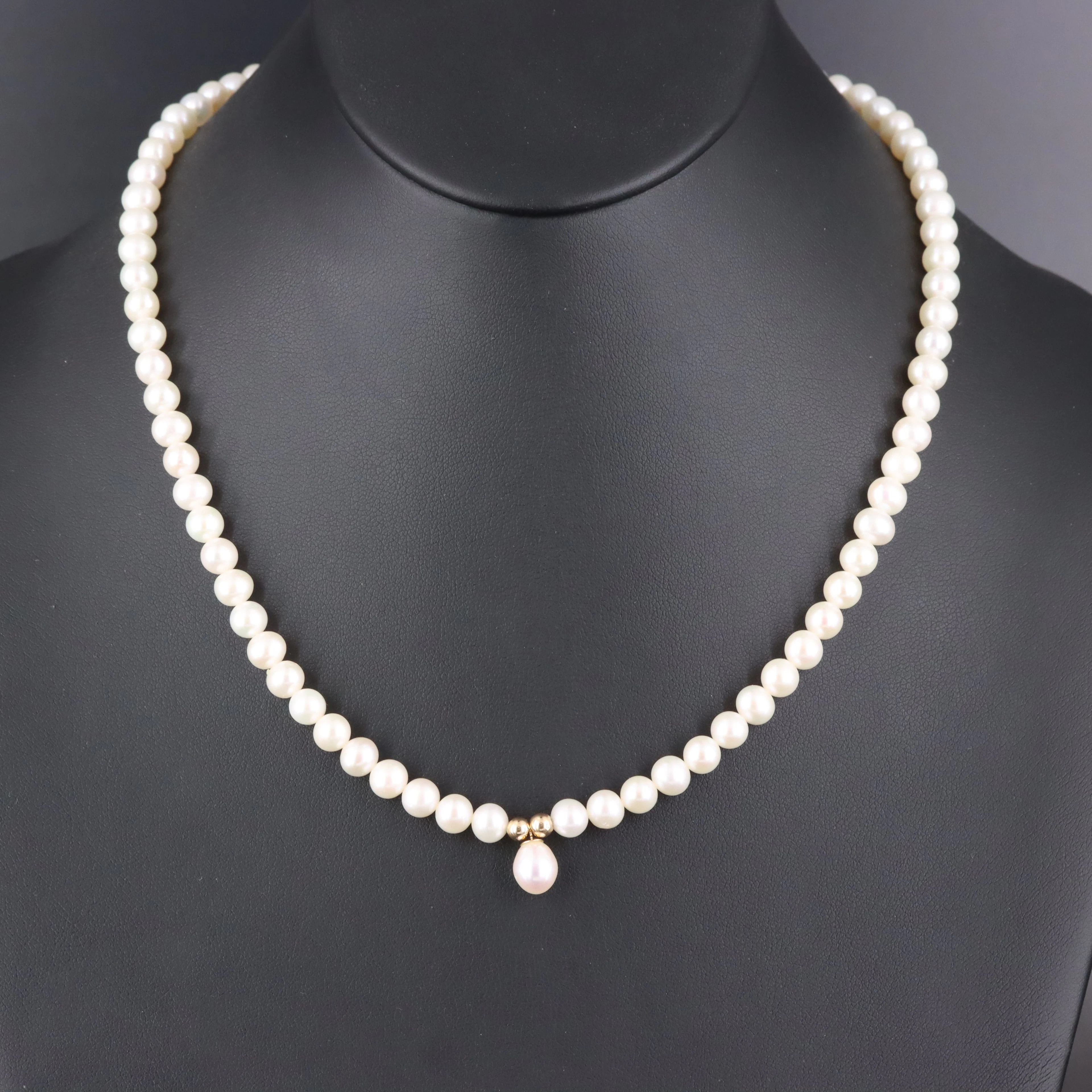 Pearl Necklace with 14K Clasp and Accents