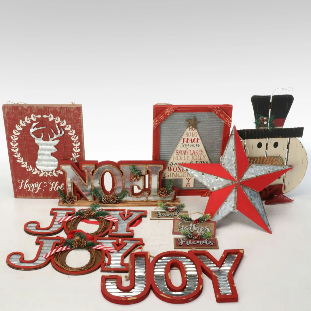 Christmas "Joy," "Happy Holidays" with Other Rustic Style Wall Décor