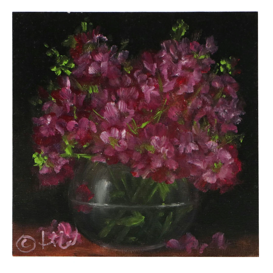 Thu-Thuy Tran Still Life Oil Painting "Matthiolas in February," 2025