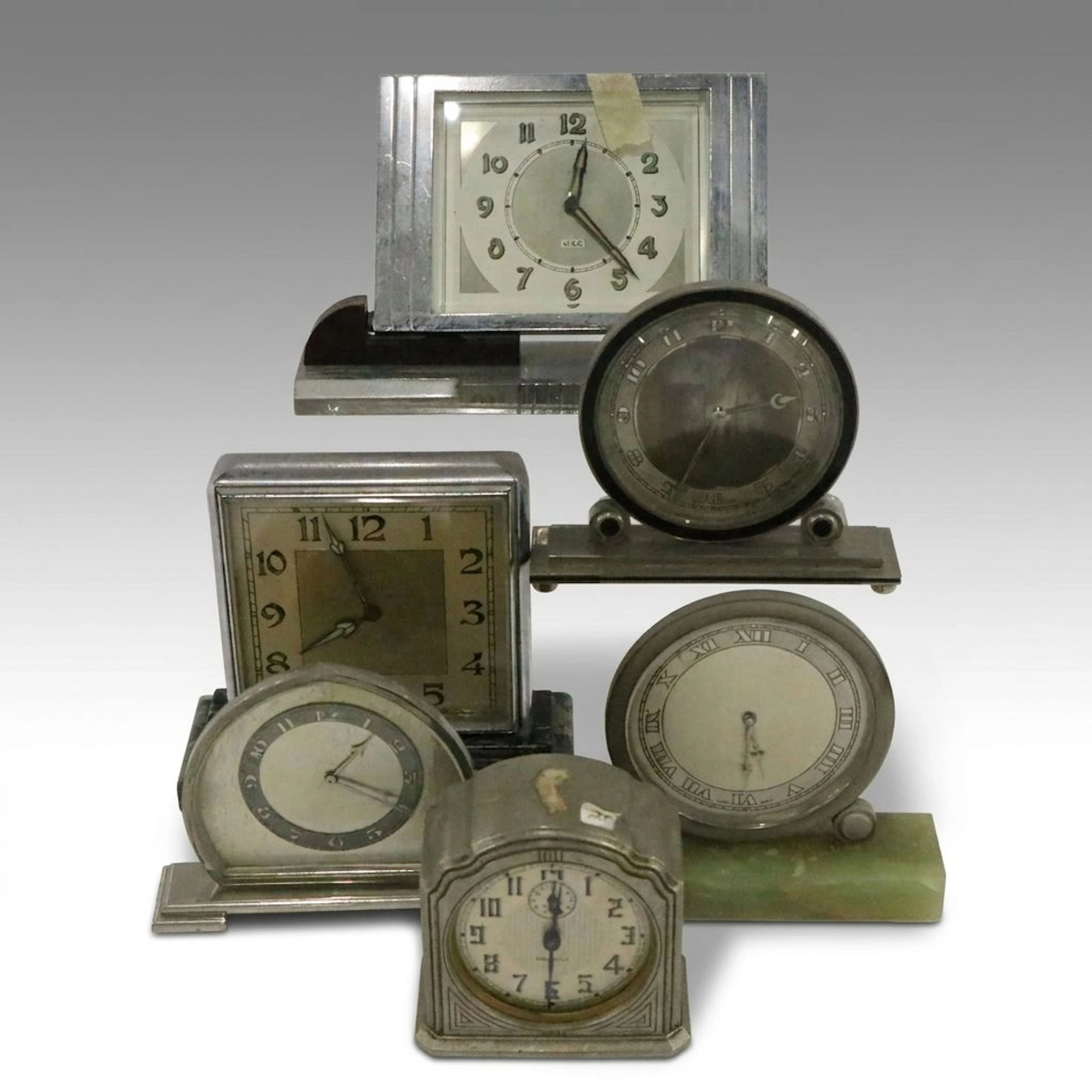 Spaulding-Gorham and Other Art Deco Style Desk Clocks, Early 20th C.