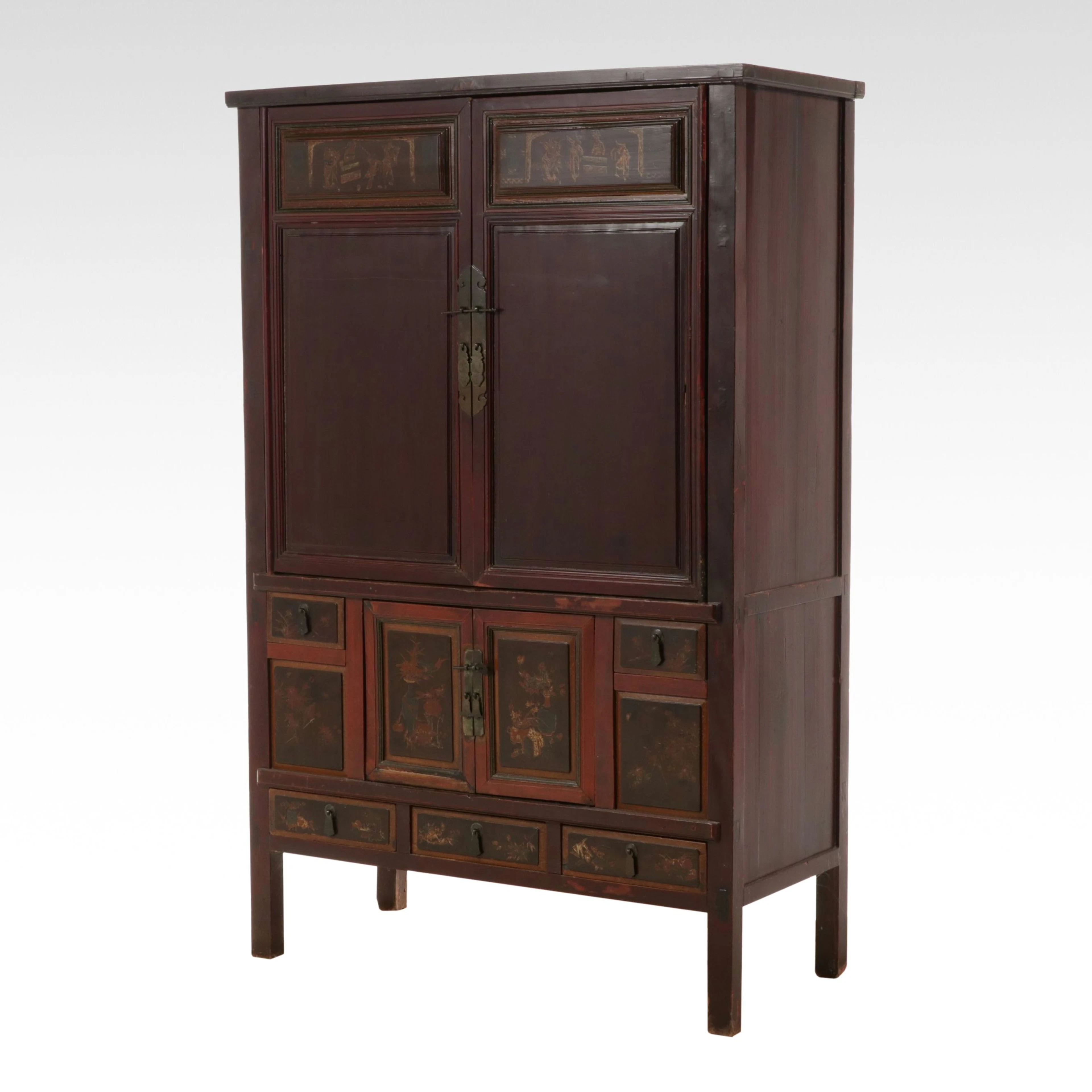 Chinese Red Lacquered Asian Cabinet