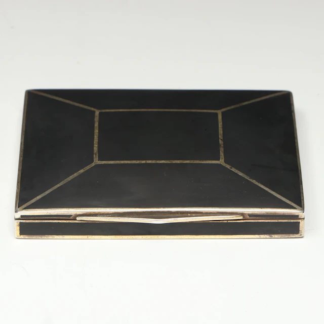 European Art Deco Style Matte Black Finish Sterling Silver Cigarette Case