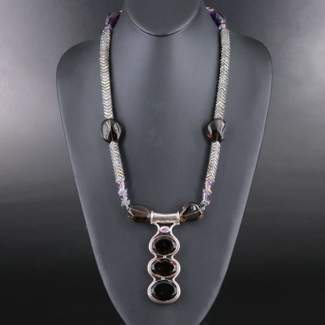 Sterling Smoky Quartz and Amethyst Necklace