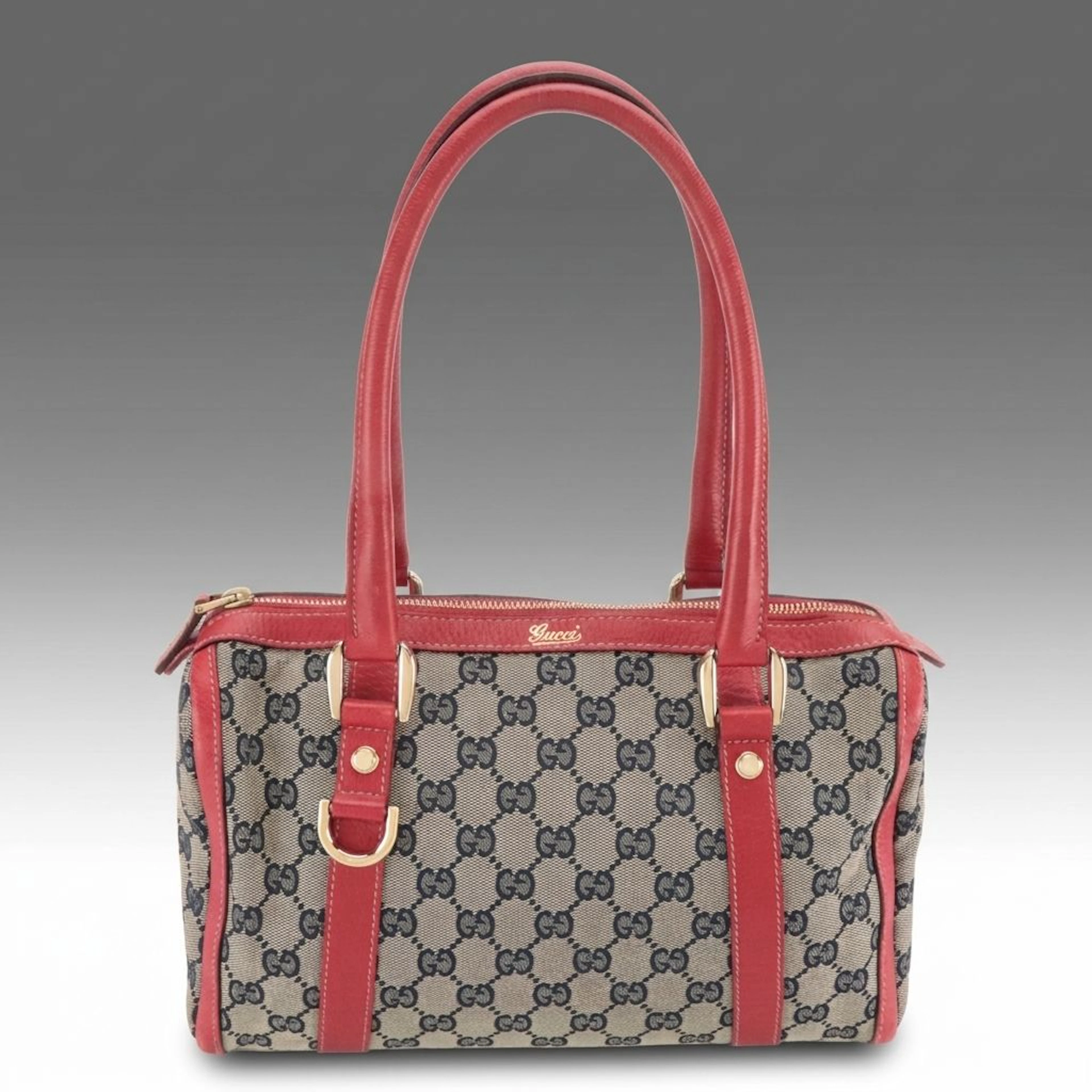 Gucci GG Jacquard Canvas and Red Cinghiale Leather Abbey Mini Boston Bag