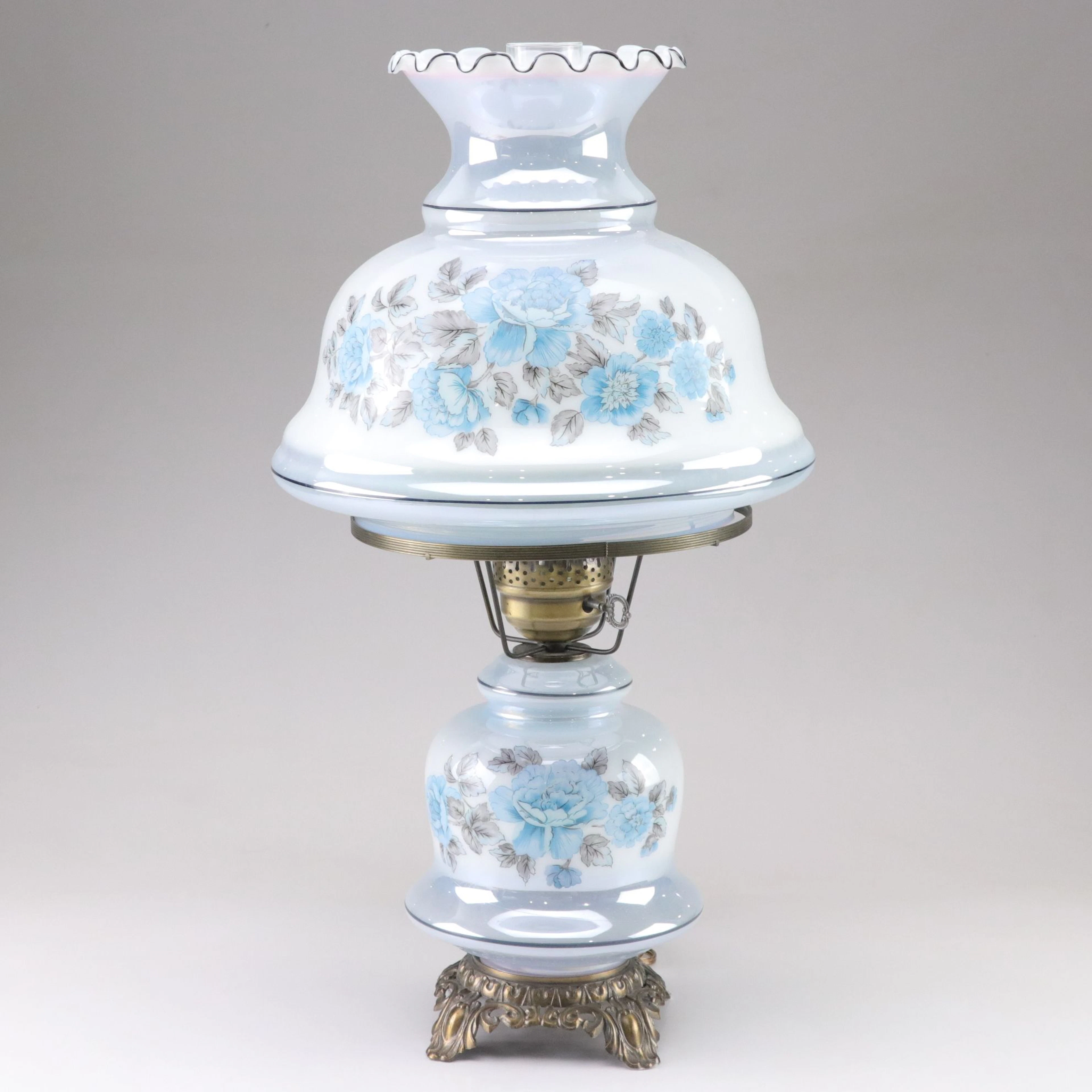 Victorian Style Lusterware Glass Parlor Lamp, Vintage