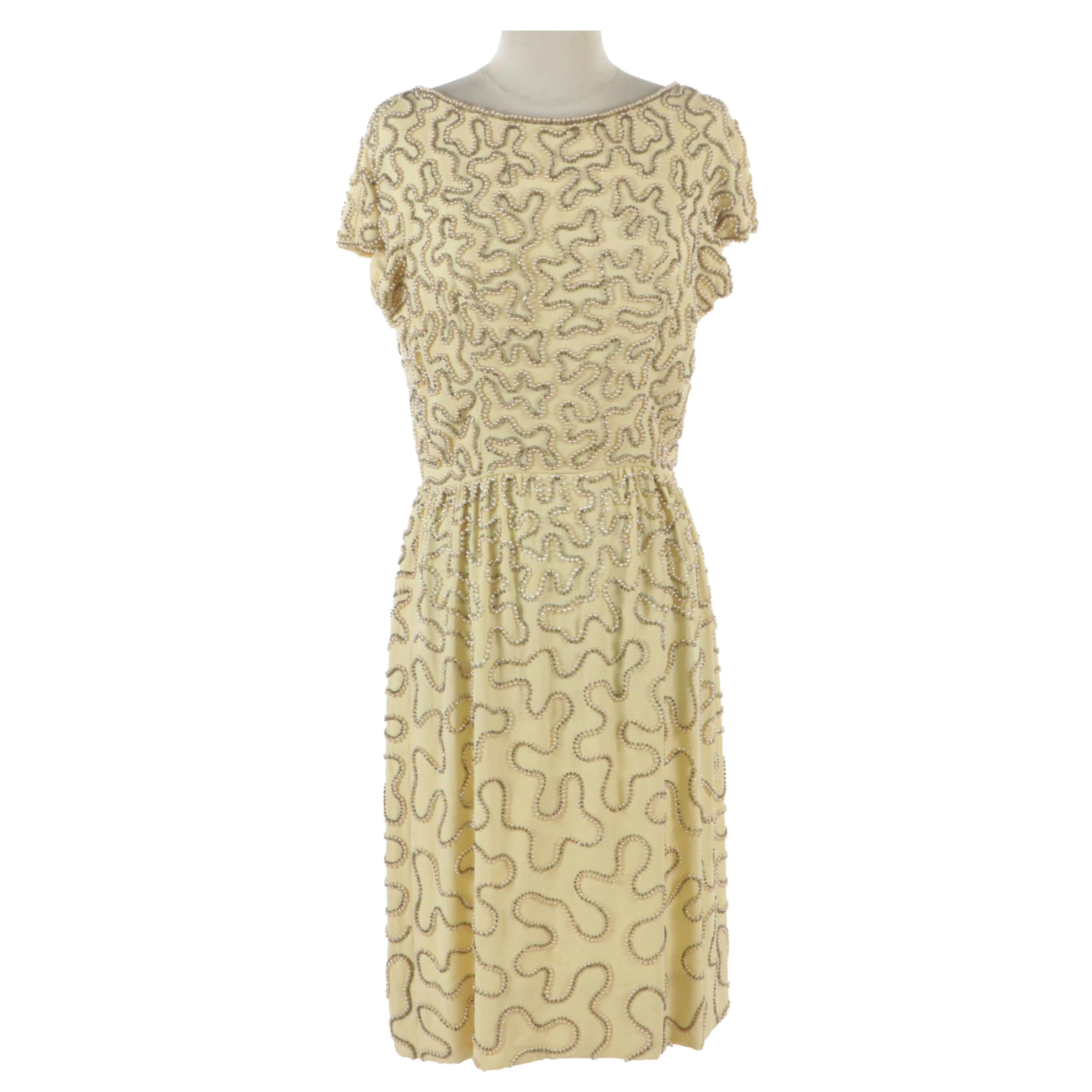 Malcolm Starr Vintage All Over Metallic and Glass Beaded Party Dress