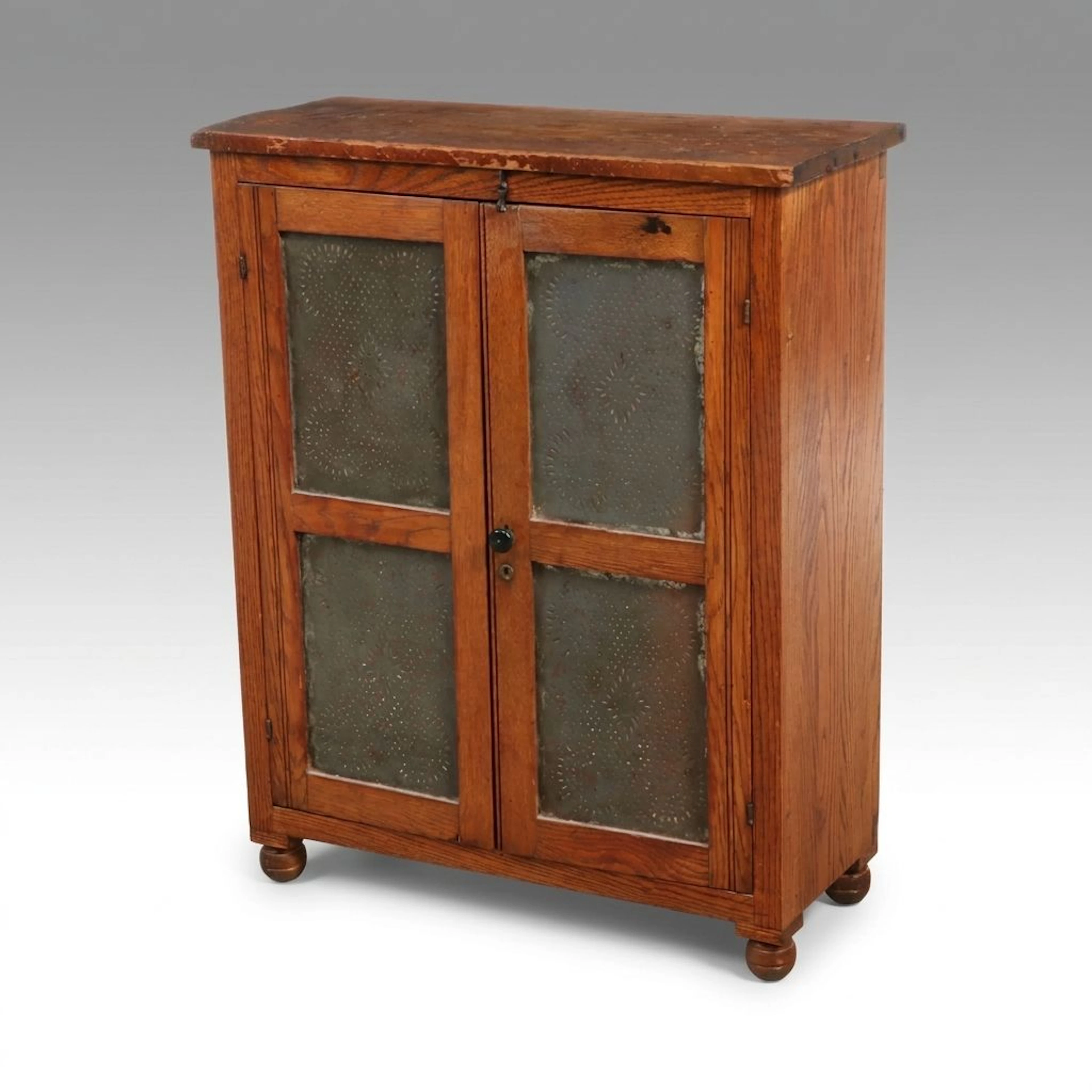 Antique Oak Pie Safe with Punched Tin Doors, 19th Century