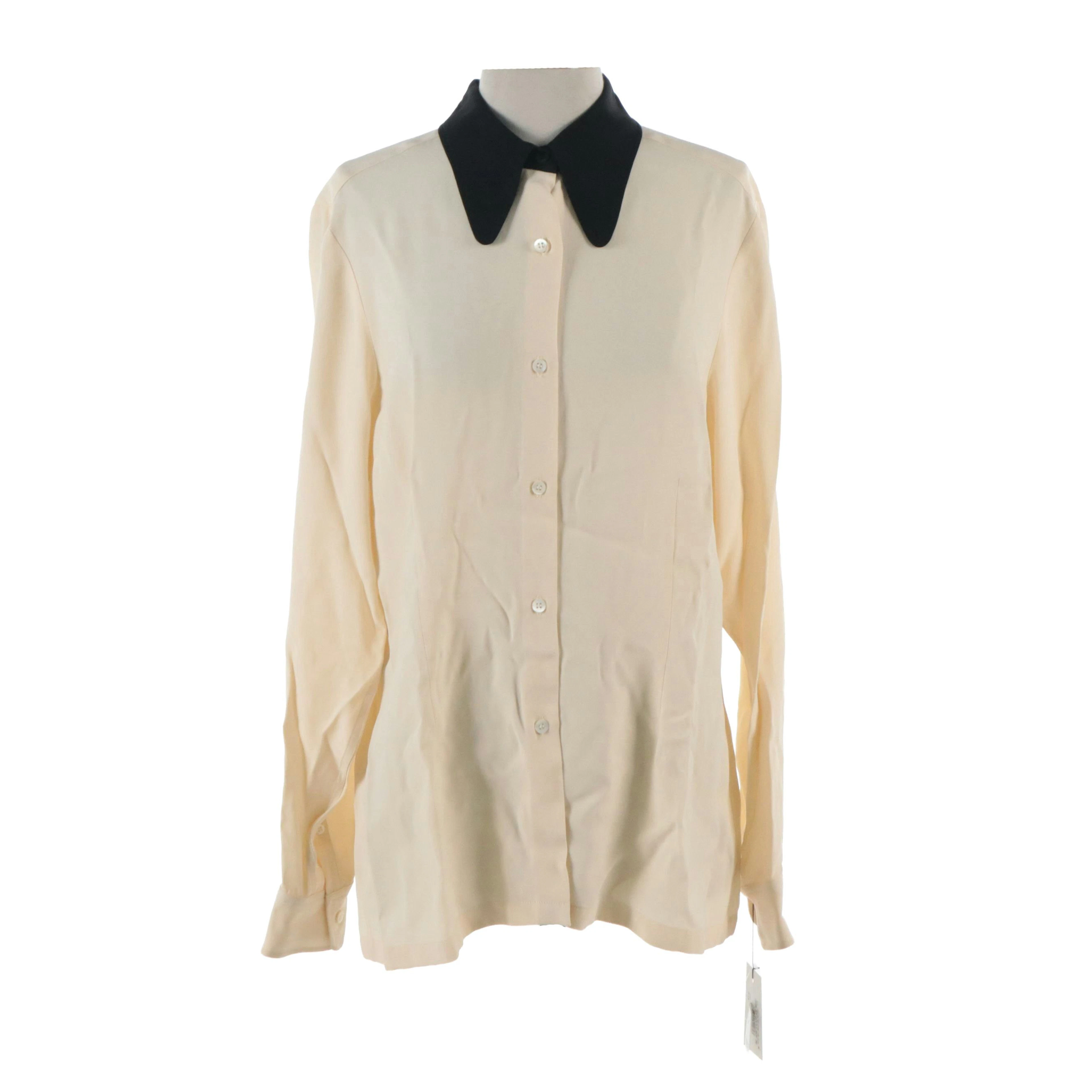 Dries Van Noten Bicolor Button-Up Shirt with Tag in Cream/Black with Tags