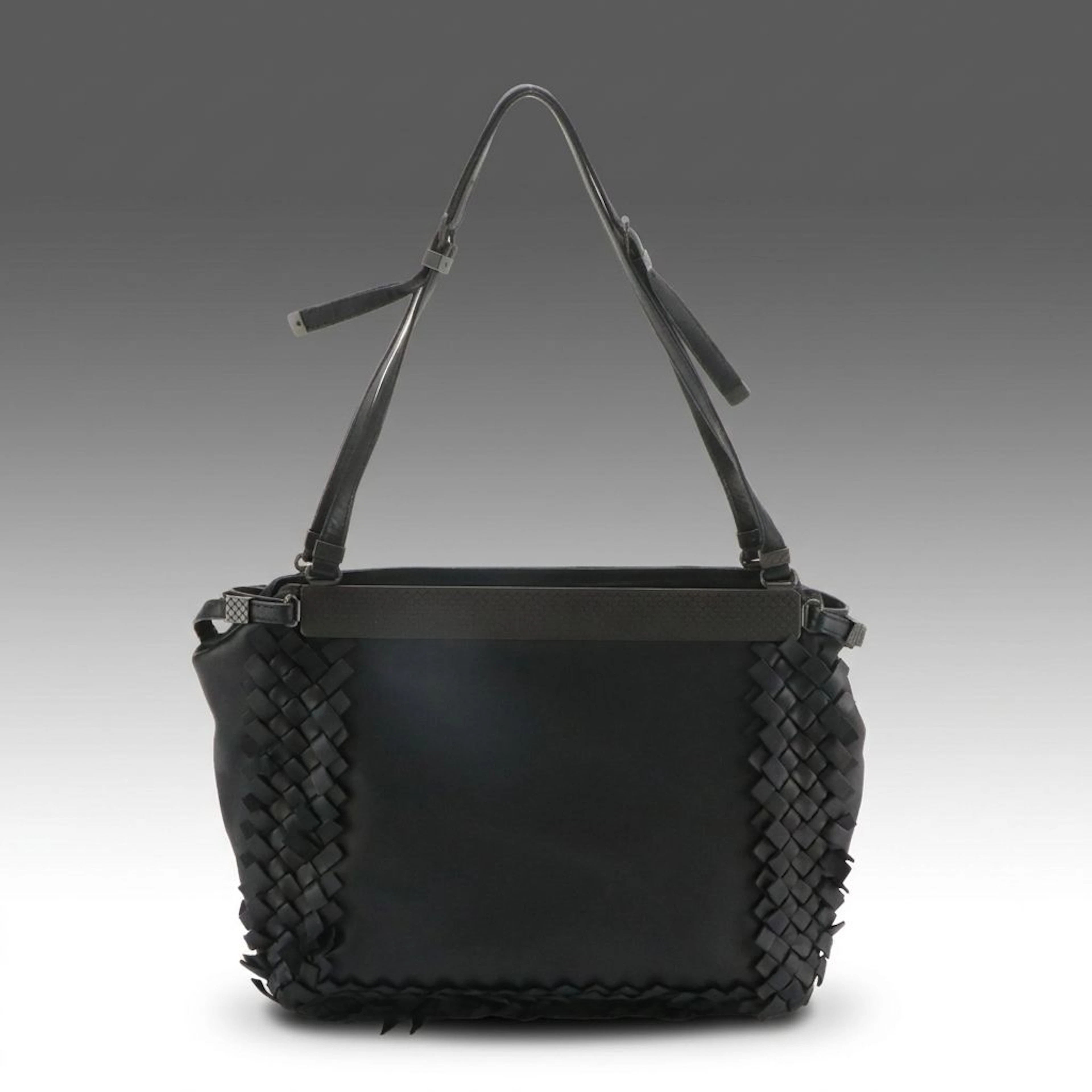 Bottega Veneta Black Intrecciato Fringe Nappa Leather Shoulder Bag