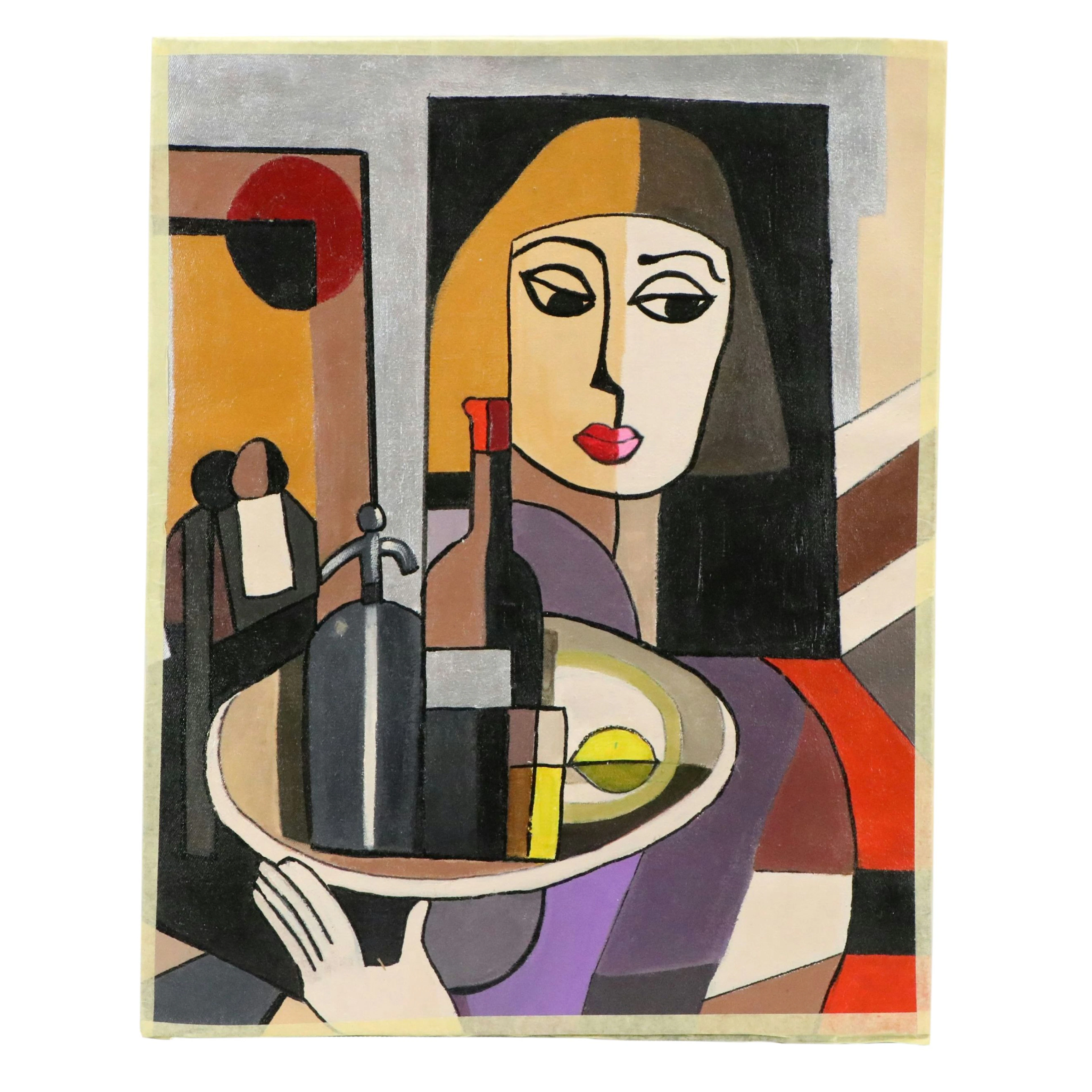 Oluwakemi Omowaire Cubist-Inspired Acrylic Painting "Bartender"