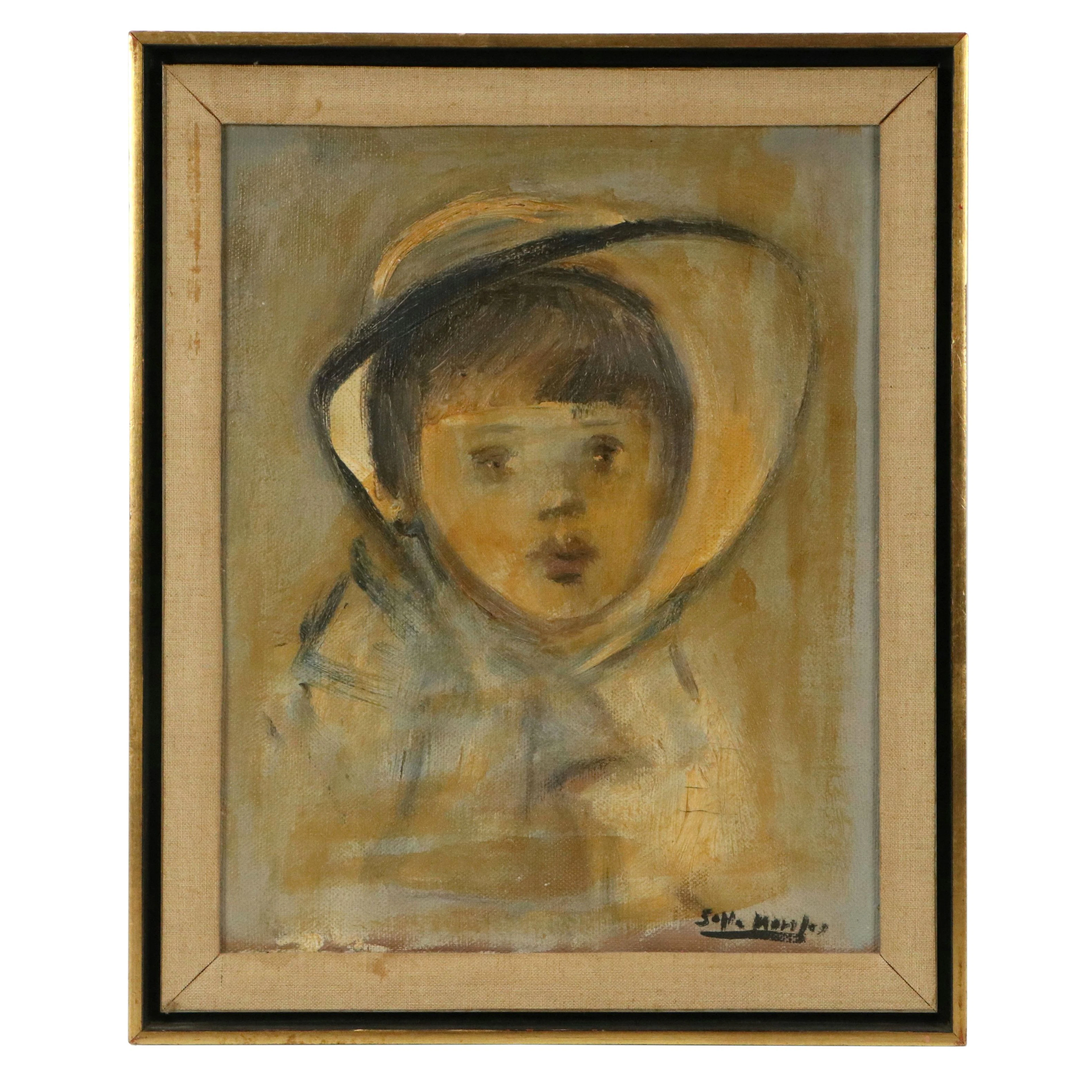 Sofia Morales Alla Prima Oil Portrait of Child, Mid to Late 20th Century
