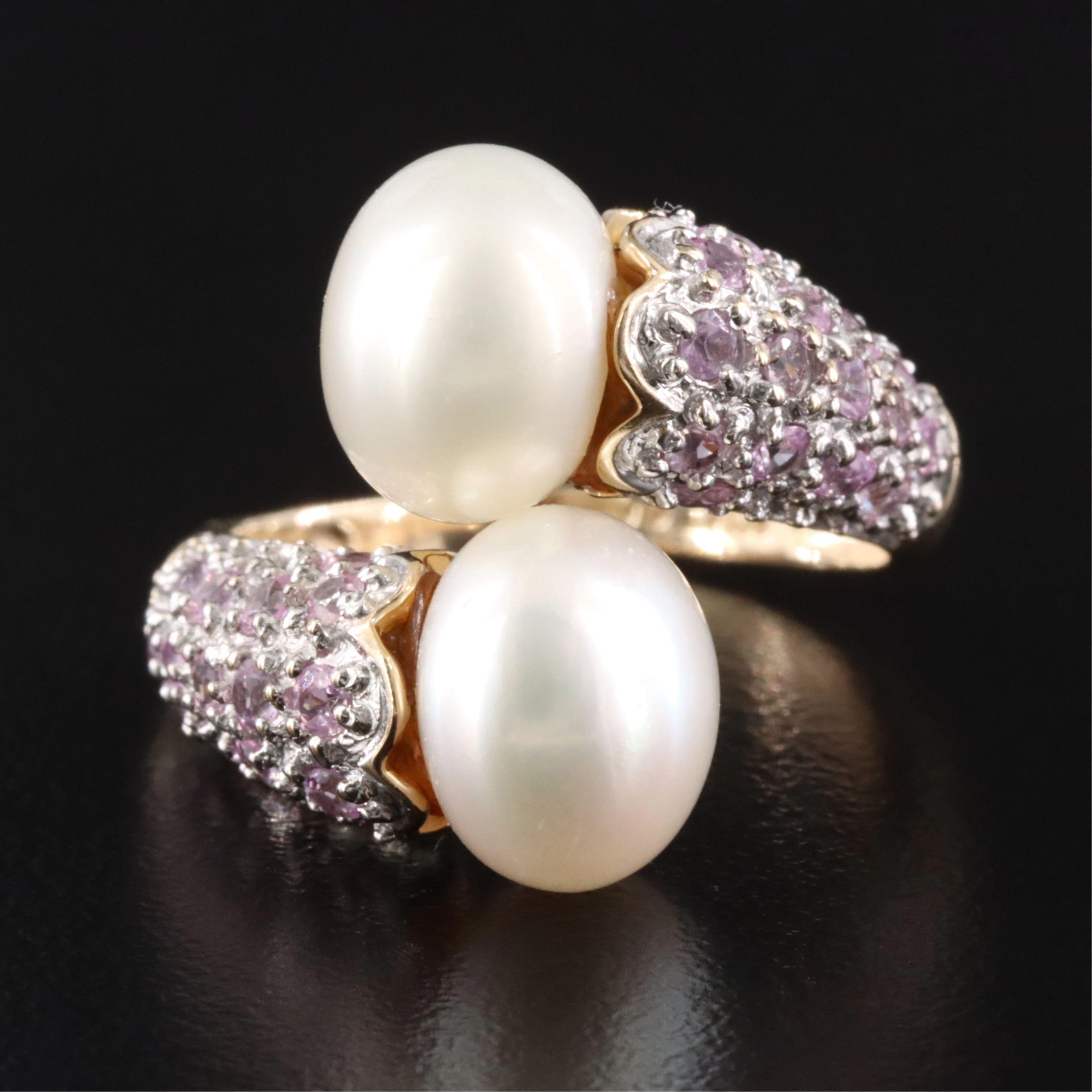 10K Pearl and Pink Sapphire Bypass Ring