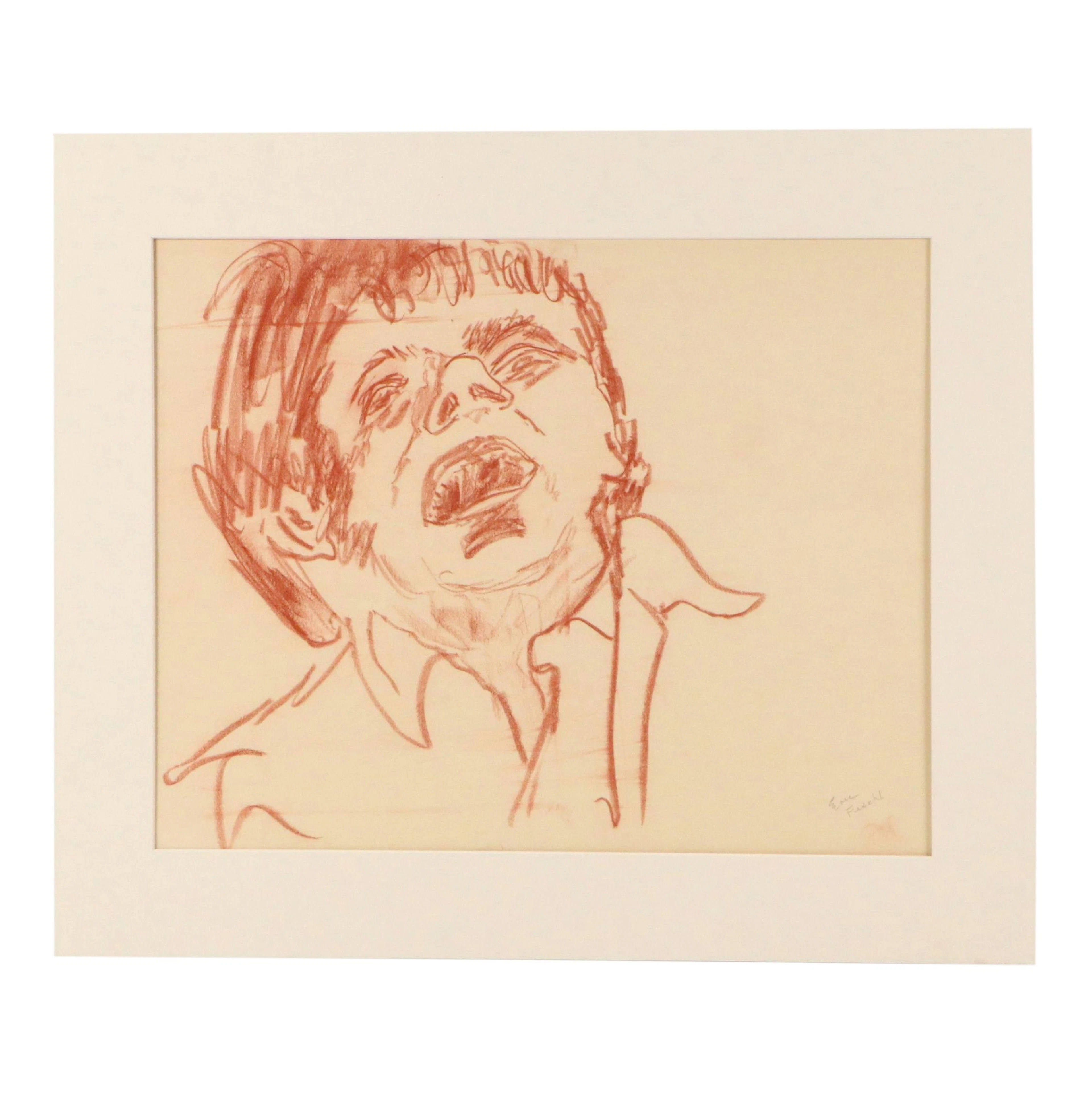 Eric Fischl Pastel Drawing of Man with Mouth Agape, Circa 1980