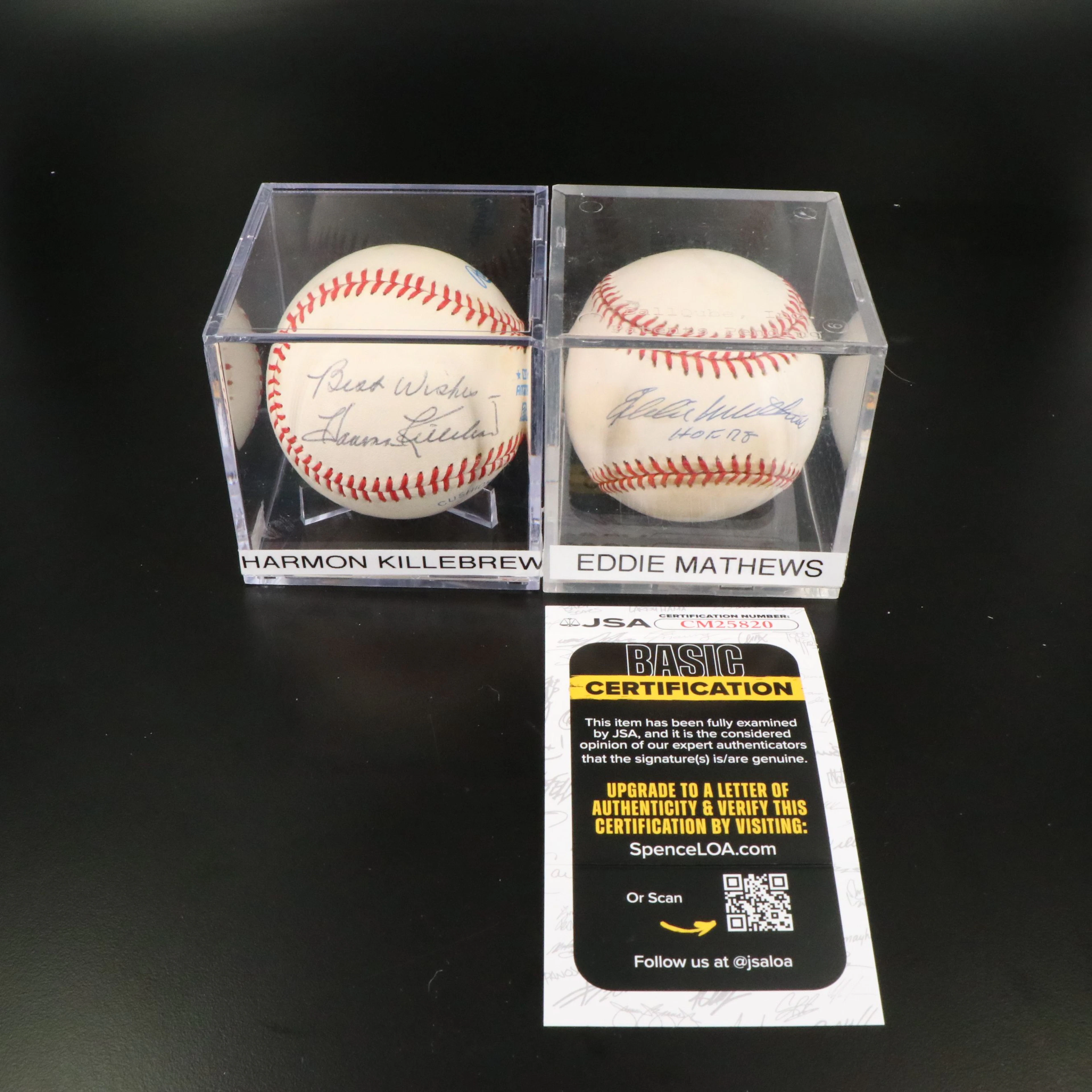 500 Homerun Club HOFers, Harmon Killebrew and Eddie Matthews Signed Baseballs