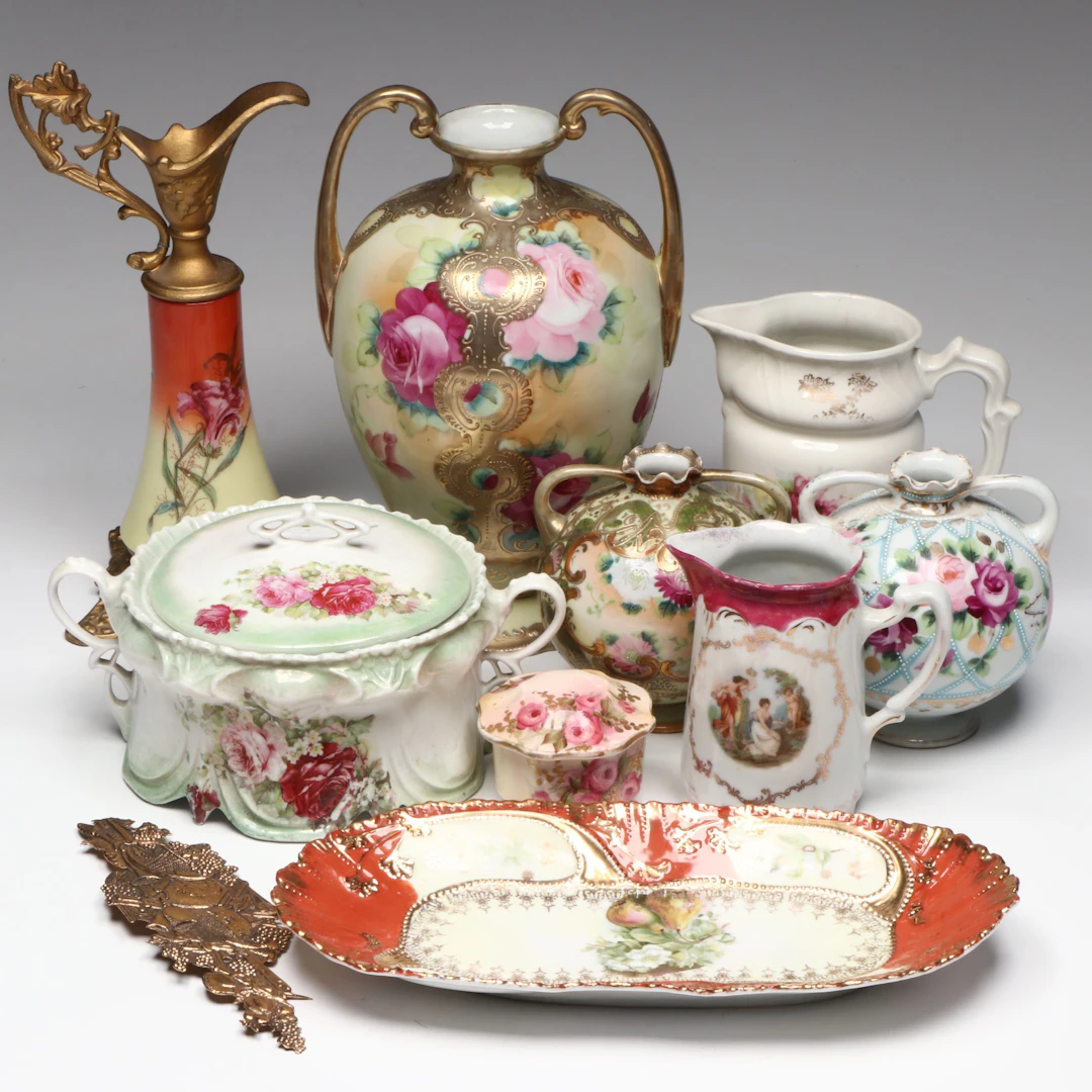 Nippon Style Hand-Painted Porcelain Vases with Pitchers and More